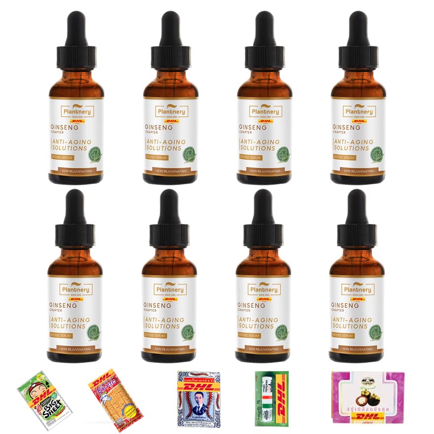 EXPRESS 30ml DHL Ginseng Intense Anti-Aging Serum Set - Reduce Wrinkles & Fine Lines, Youthful Skin Care (8 Pcs) by Thaigiftshop [Free Tomato Facial Mask] - Perfect for Night Routine & Travel Skincare
