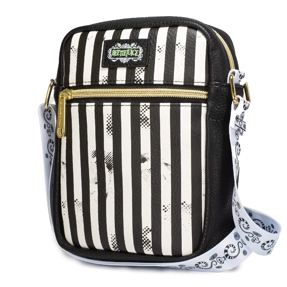 Beetlejuice Vegan Leather Crossbody Bag Wallet - Chibi Style with Striped Design | Perfect for Cosplay, Halloween, and Everyday Use