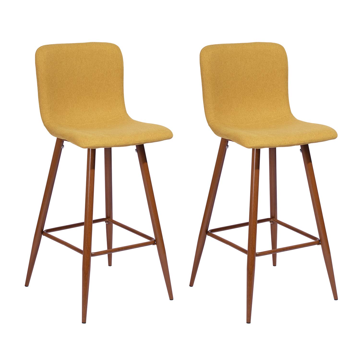 Modern 29 Inch Bar Stools Set of 2 - Yellow Kitchen Island Stools with Backrest, Metal Frame & Fabric Upholstery - Perfect for Breakfast Bars, Kitchen Islands & Home Decor
