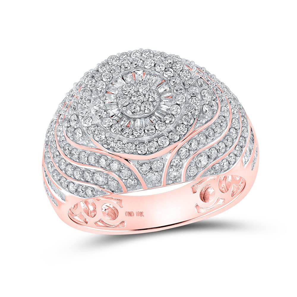 10kt Rose Gold Men's Baguette Diamond Cluster Ring - 2 CTTW Genuine Diamonds, Elegant Wedding Band, Anniversary Gift for Him, Perfect for Proposals & Special Occasions