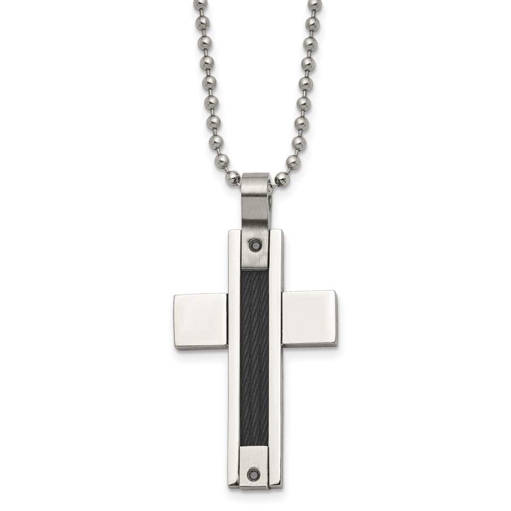 Stainless Steel Black Wire & Black Diamond Cross Pendant Necklace - 24 Inch Chain for Men & Women - Perfect for Gifts, Everyday Wear & Religious Occasions