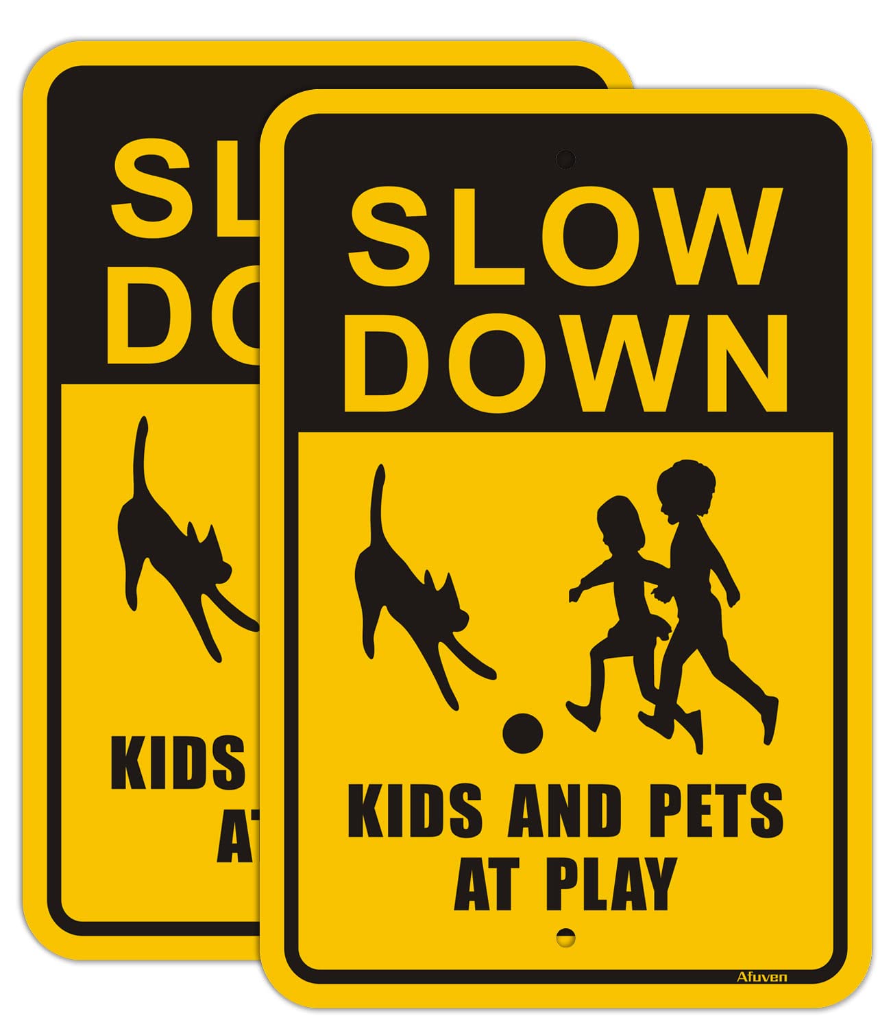Slow Down Kids & Pets at Play Reflective Metal Sign - 12