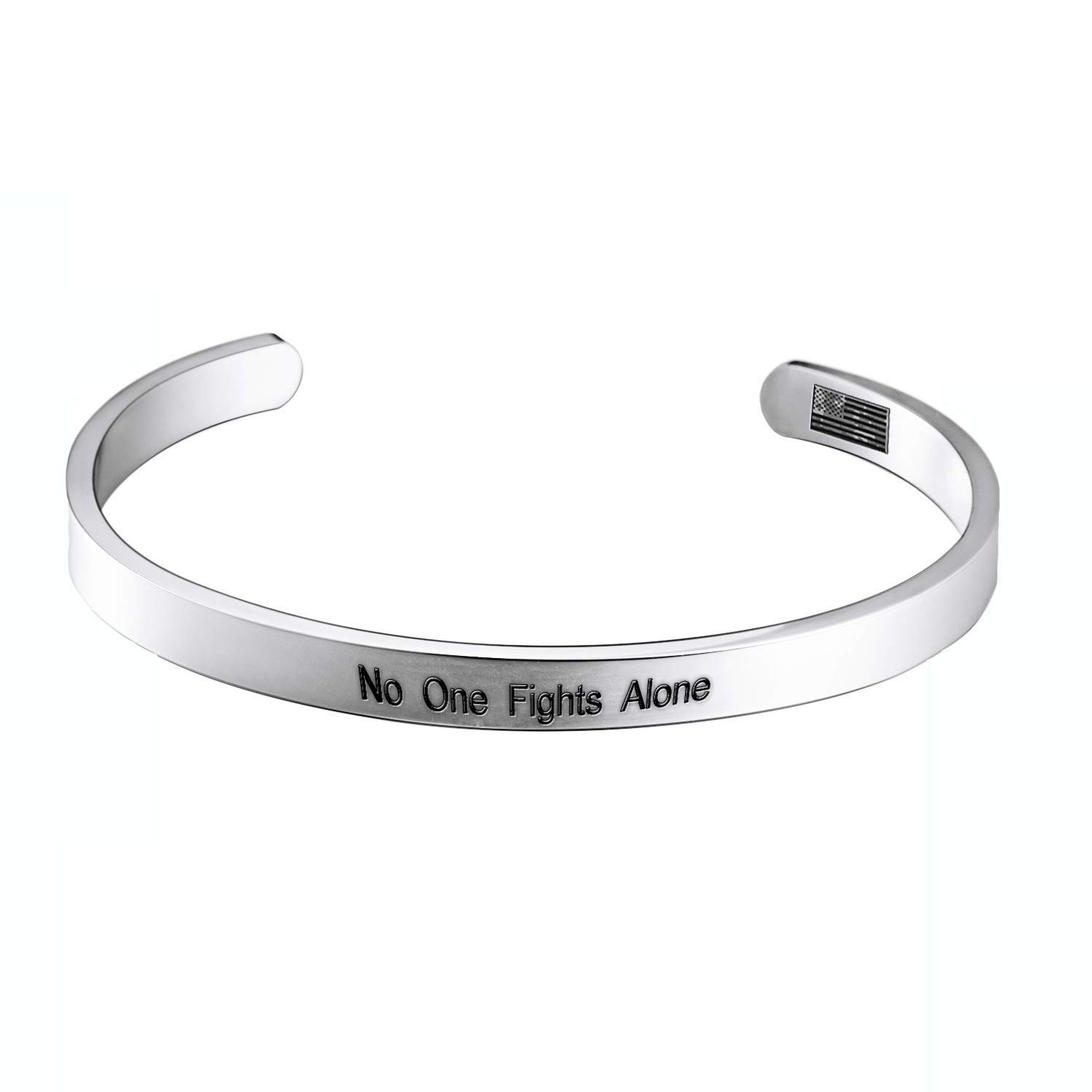 Enhome Silver Cuff Bangle Bracelet - Inspirational 'No One Fights Alone' Women's Birthday Gift - Perfect for Daily Wear, Special Occasions & Motivational Gifts