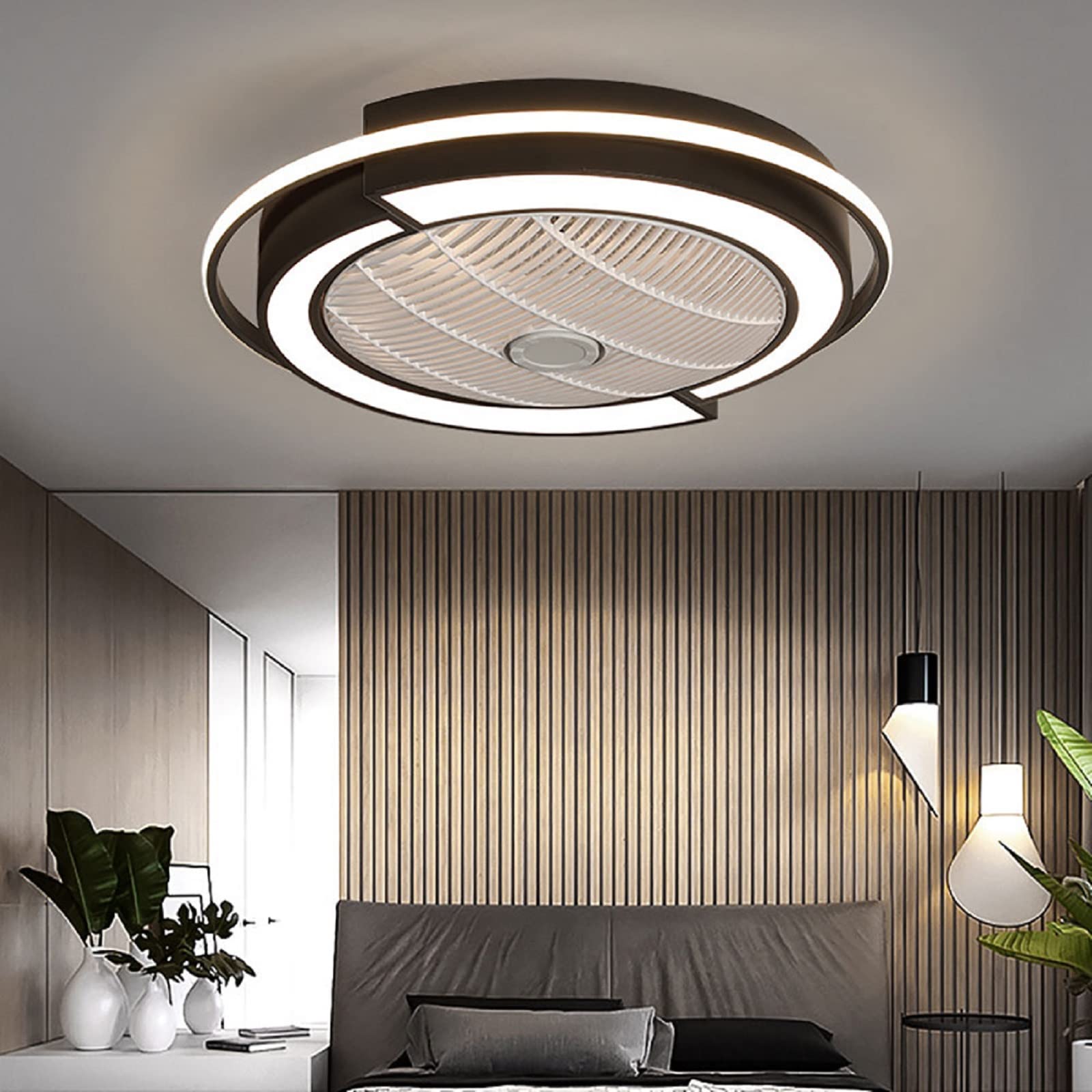 23 Inch Modern Ceiling Fan with Light - Remote Control, 3-Speed Adjustable, Timer Function - Hidden Blade Chandelier Fan for Bedroom, Living Room, Dining Room - Energy Efficient Cooling & Stylish Lighting Solution (Black)
