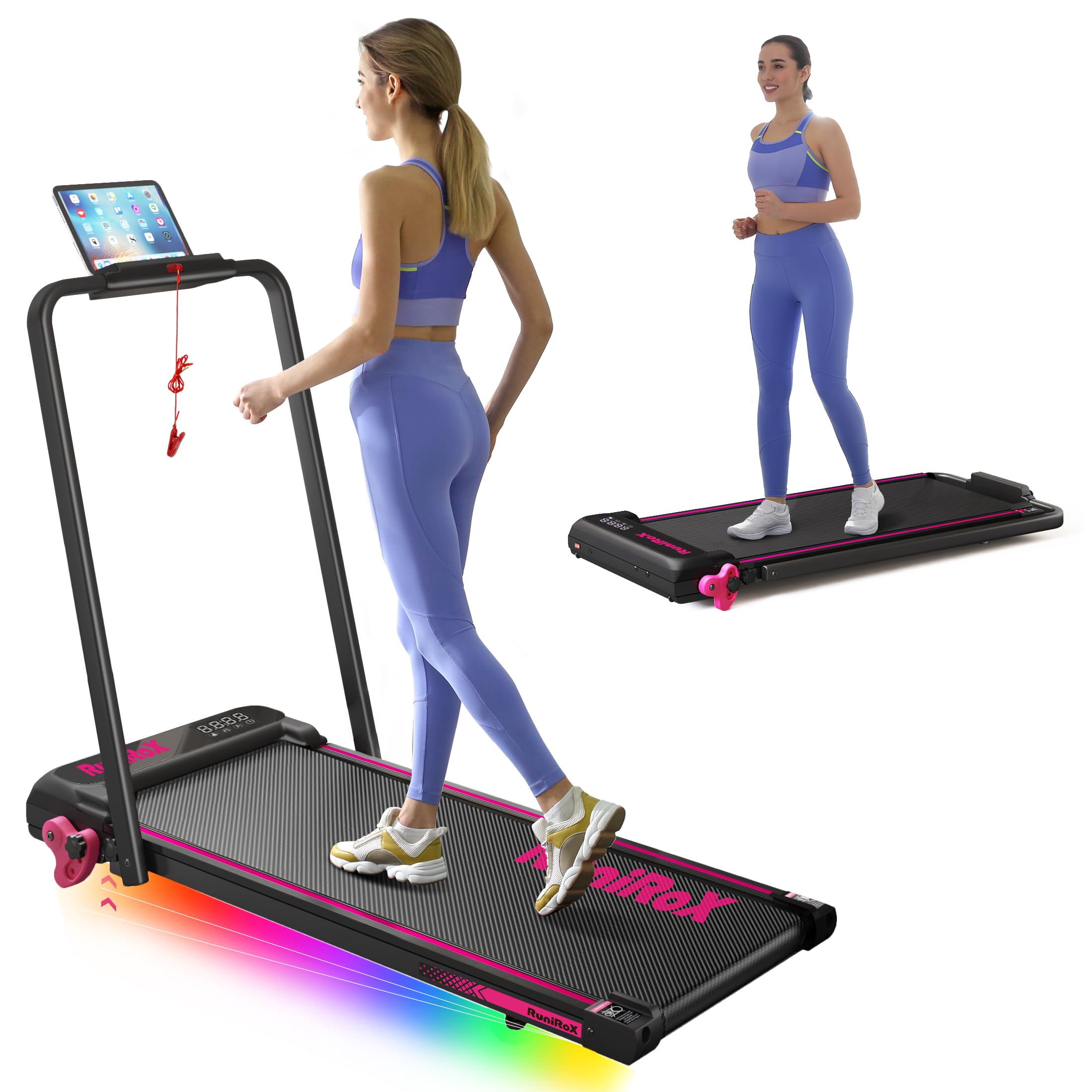 3-in-1 Portable Walking Pad Treadmill with Incline, LED Display & App Control - Under Desk Treadmill for Home Office with Built-in Lights - Perfect for Workouts, Walking While Working & Small Space Fitness