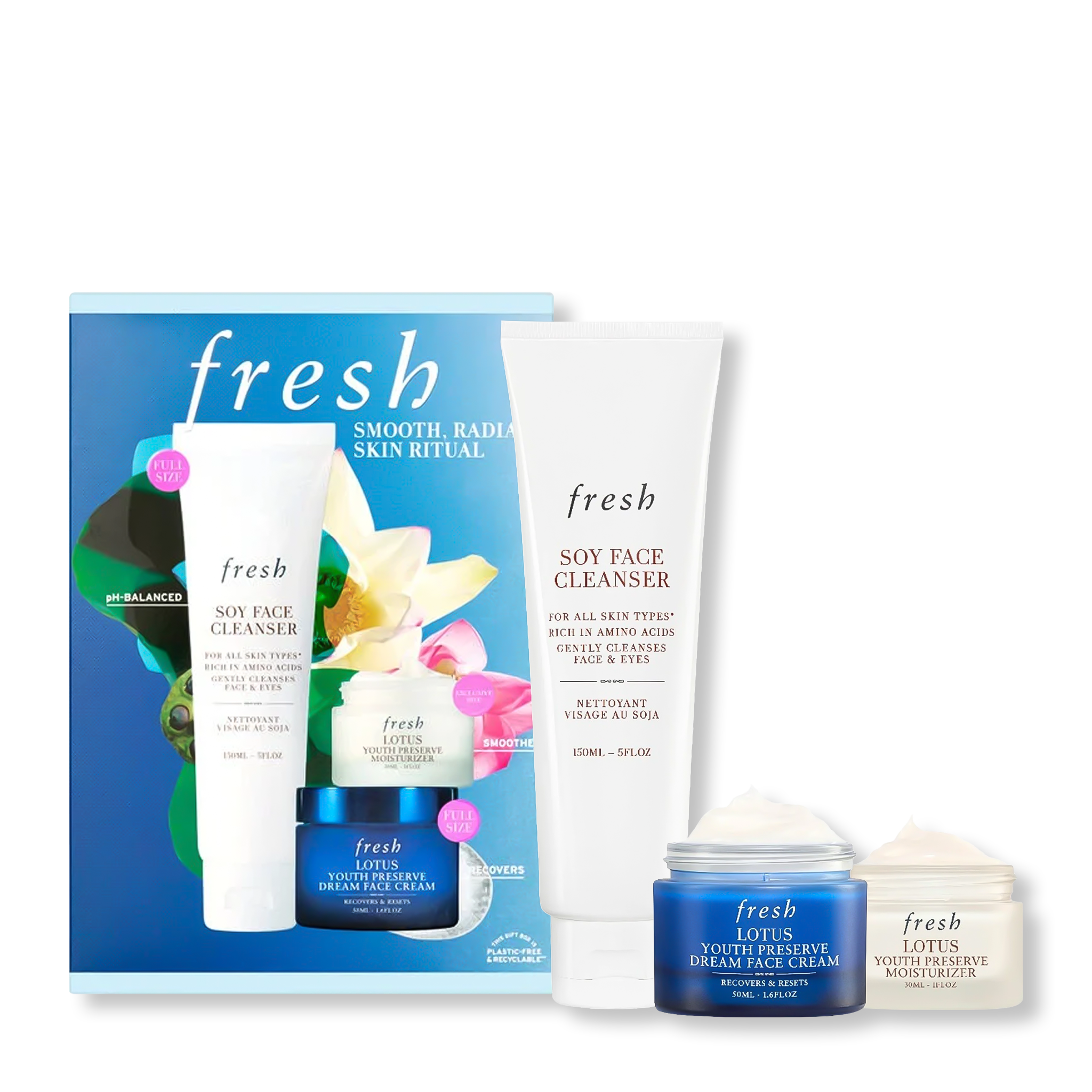 Fresh Smooth Radiant Skin Ritual Set - Organic Skincare Bundle for Glowing Complexion | Perfect for Daily Hydration & Nighttime Routine