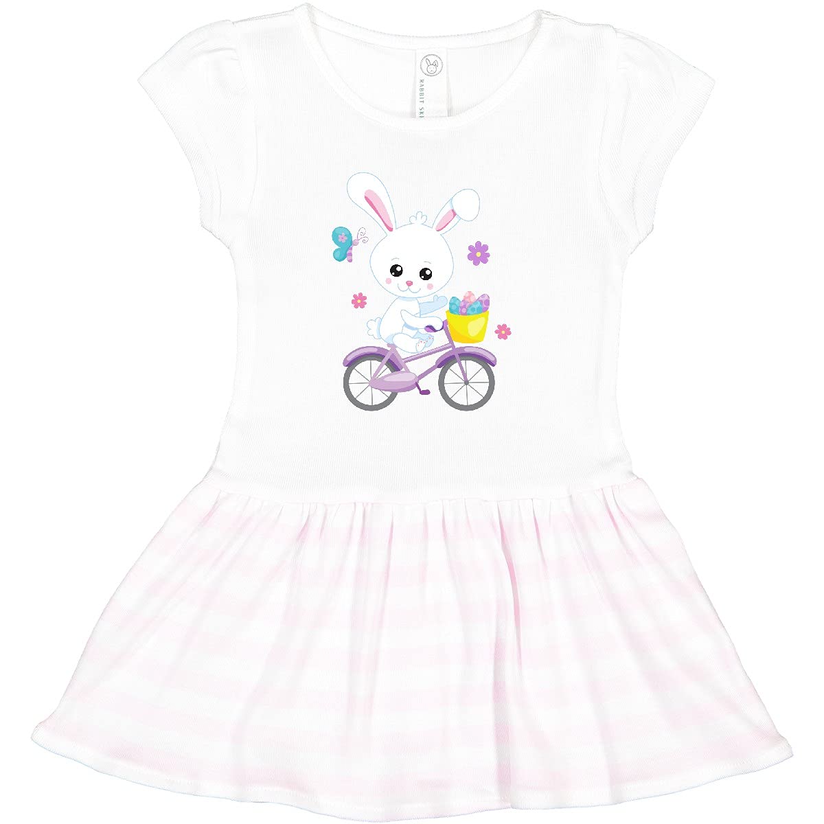 Inktastic Happy Easter Bunny on Bicycle with Pastel Flowers Toddler Dress - Cute Spring Outfit for Girls, Easter Sunday Church, Egg Hunt & Family Photos