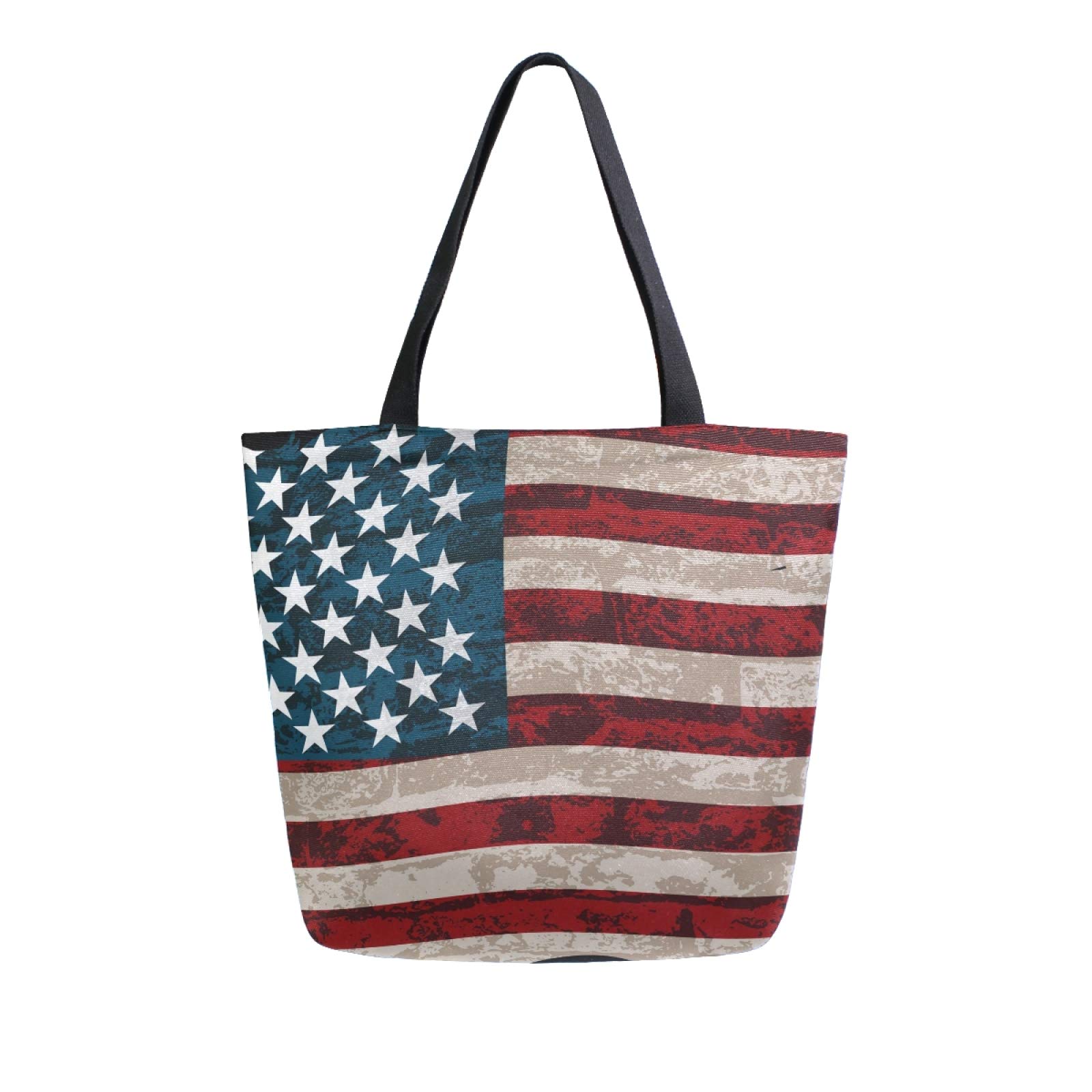 RURUTONG American Flag Canvas Tote Bag - Large Reusable Shopping Bag for Groceries, Beach & Outdoor