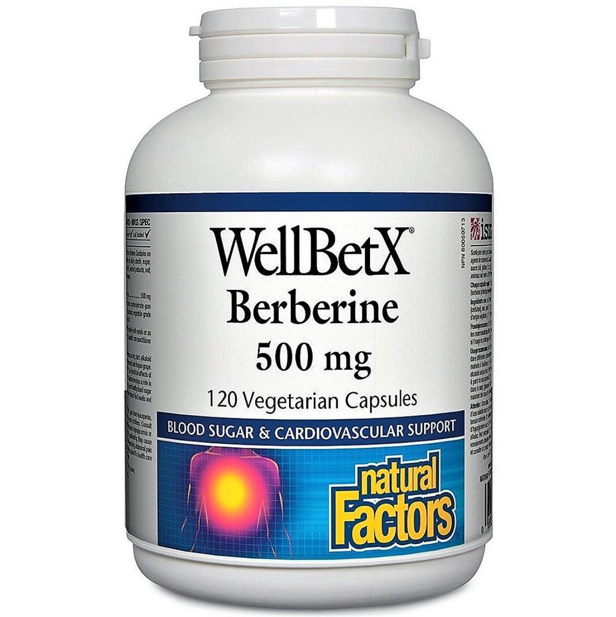 Natural Factors WellBetX Berberine 500mg - 120 Vegetarian Capsules for Blood Sugar Support & Digestive Health | Herbal Supplement for Glucose Metabolism & Gut Wellness