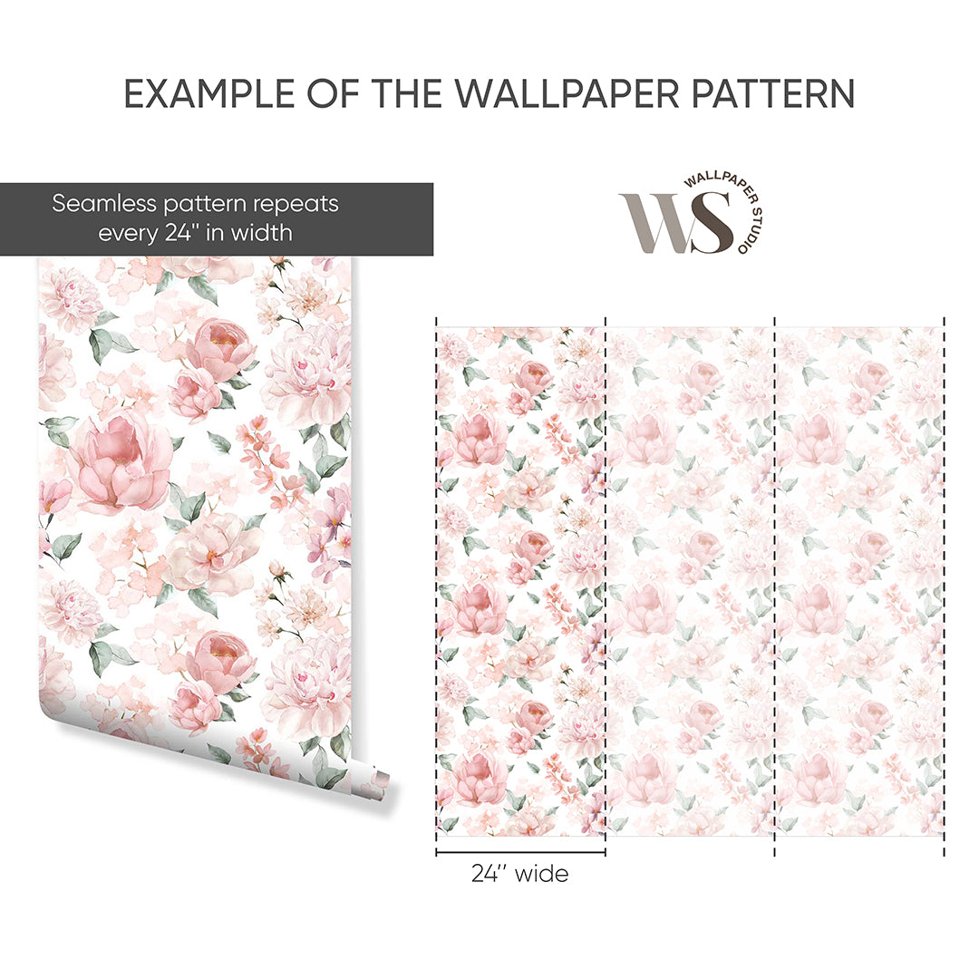 Pink Flowers Bouquet Wallpaper S058 - Floral Peel and Stick Wallpaper for Bedroom, Living Room, Nursery Decor | Self-Adhesive Removable Wallpaper