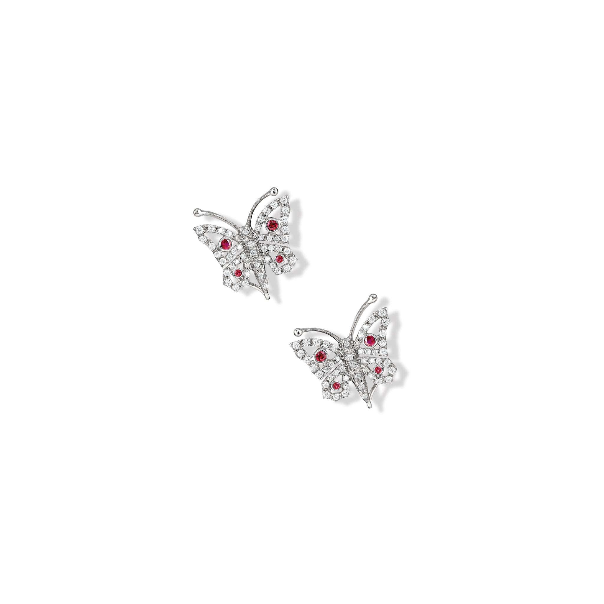 18ct White Gold Ruby & Diamond Pavé Earrings for Women - Elegant Gift for Weddings, Parties & Special Occasions