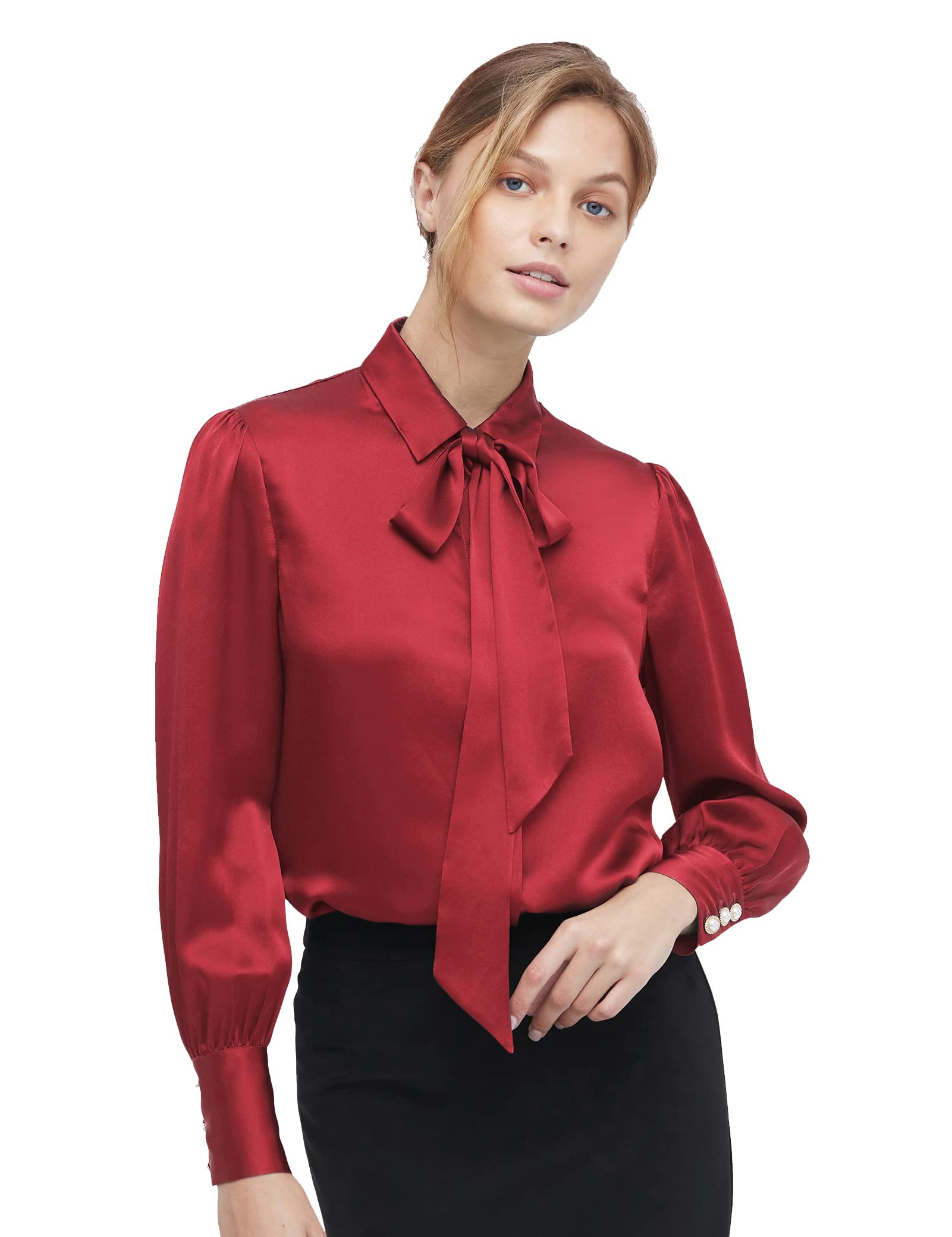 LilySilk X MIM Women's 100% 22 Momme Mulberry Silk Blouse - 2 in 1 Long Sleeve Shirt & Tunic Top for Work, Office & Special Occasions