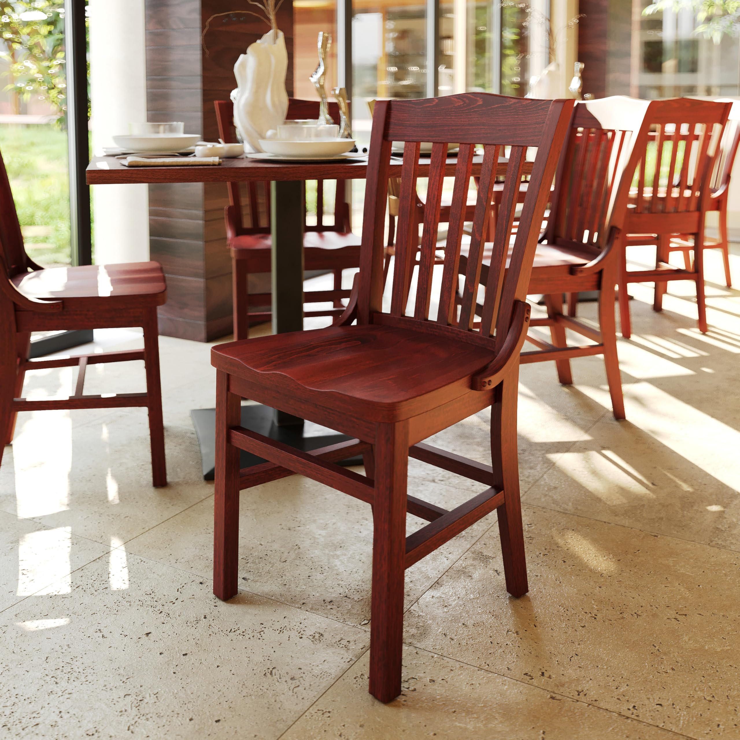 Premium Mahogany Wood School House Chair - Classic Wooden Dining Chair for Home, Office, and Classroom Use