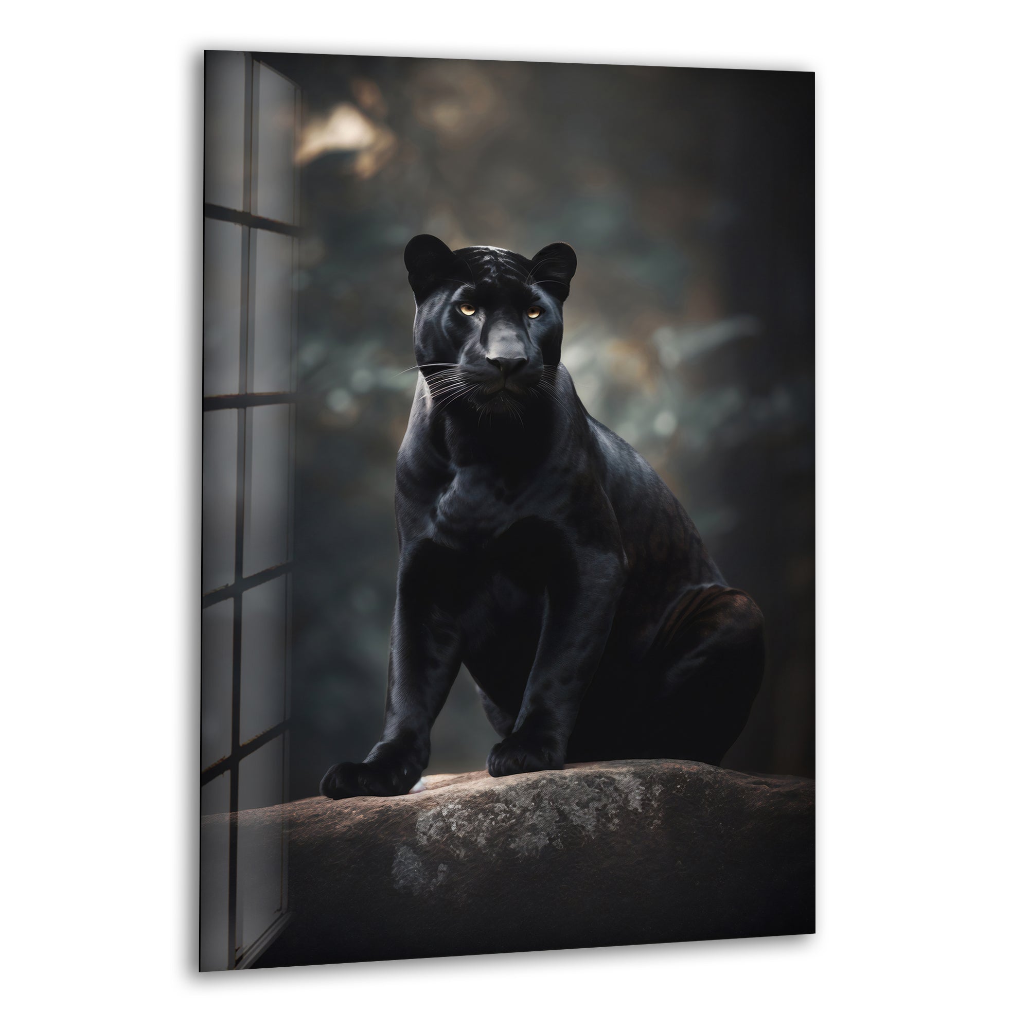 Black Puma Cool Glass Wall Art - Modern Home Decor for Living Room, Bedroom & Office - Unique Animal Themed Stained Glass Panel Artwork