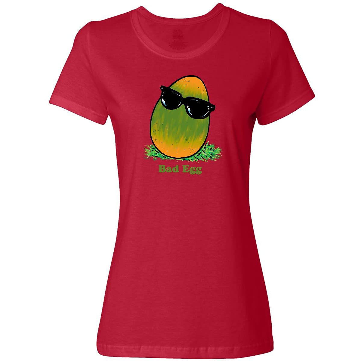 Easter Green and Yellow Bad Egg with Sunglasses Women's T-Shirt | Funny Easter Egg Design | Cute Holiday Graphic Tee for Women | Perfect for Easter Parties & Spring Outfits