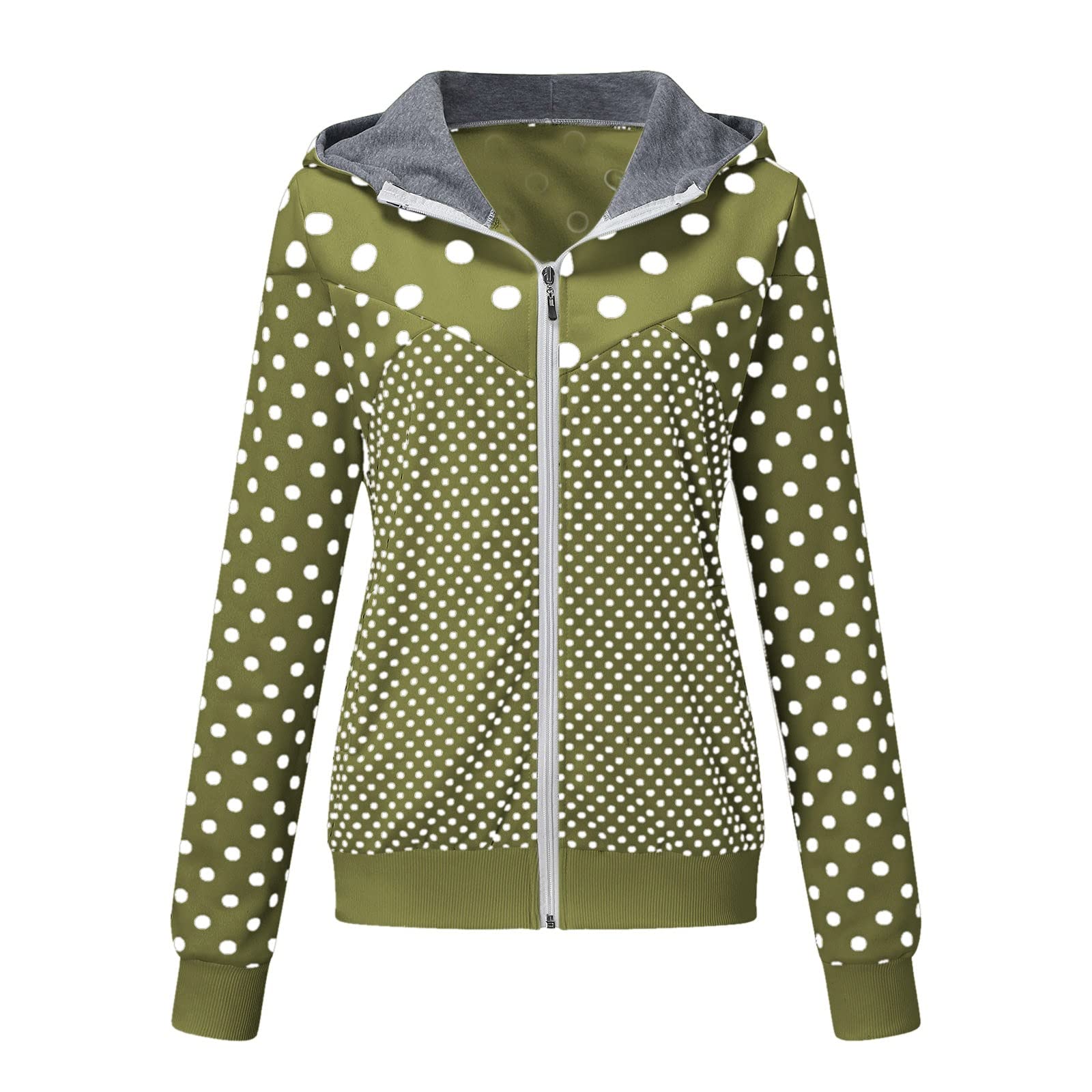 Women's Stylish Dot Print Hooded Sweatshirt - Loose Fit Zipper Pullover Jacket for Casual Wear | Perfect for Fall & Winter Outfits, Layering, and Everyday Comfort