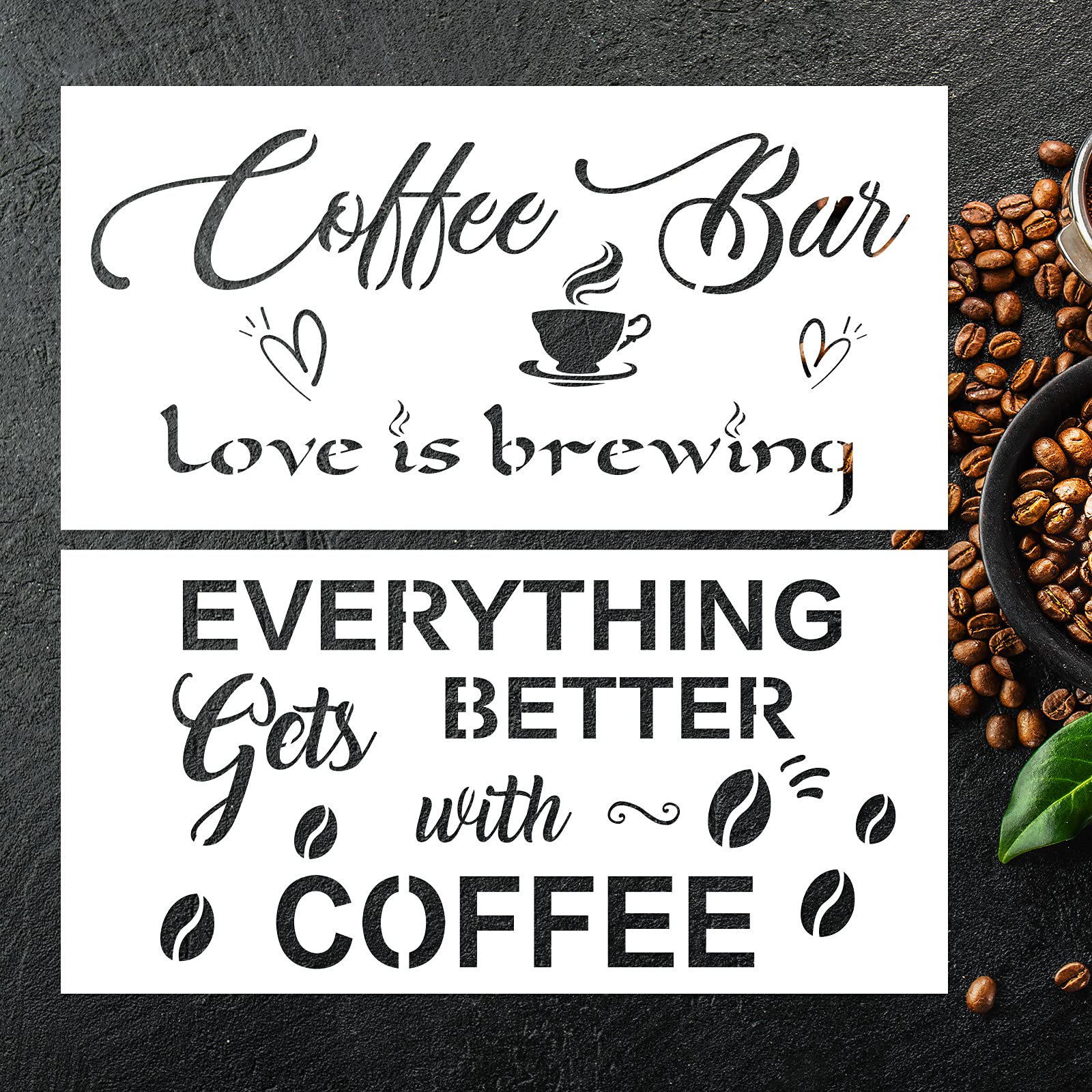 Premium Reusable Coffee Stencils for Latte Art & Wood Painting - Set of 2 | Perfect for Home Baristas, DIY Crafts & Coffee Shop Decorations