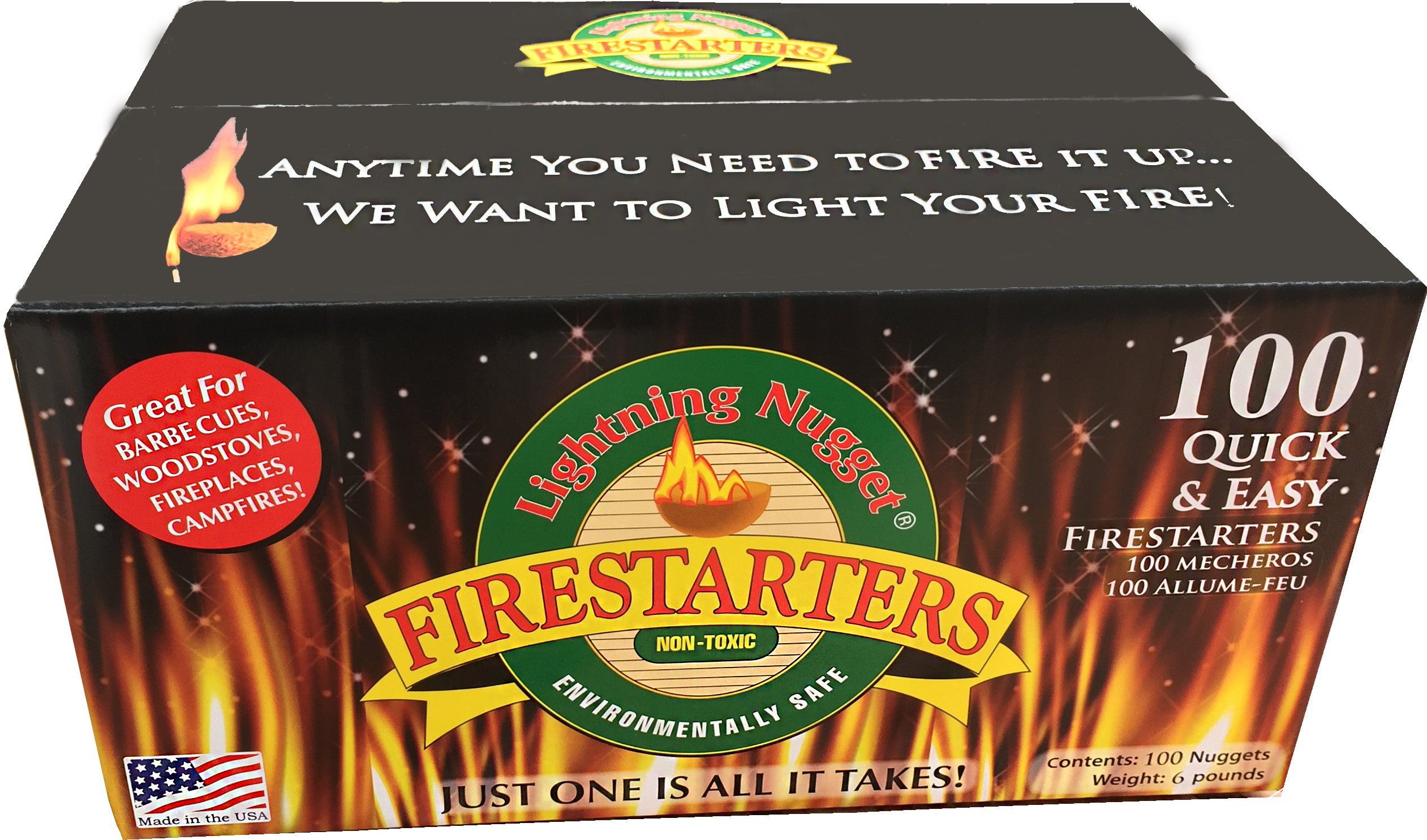 Lightning Nuggets N100SEB Super Economy Box Fire Starter - 100 Count, Tan Brown - Perfect for Camping, Hiking, and Emergency Survival Kits