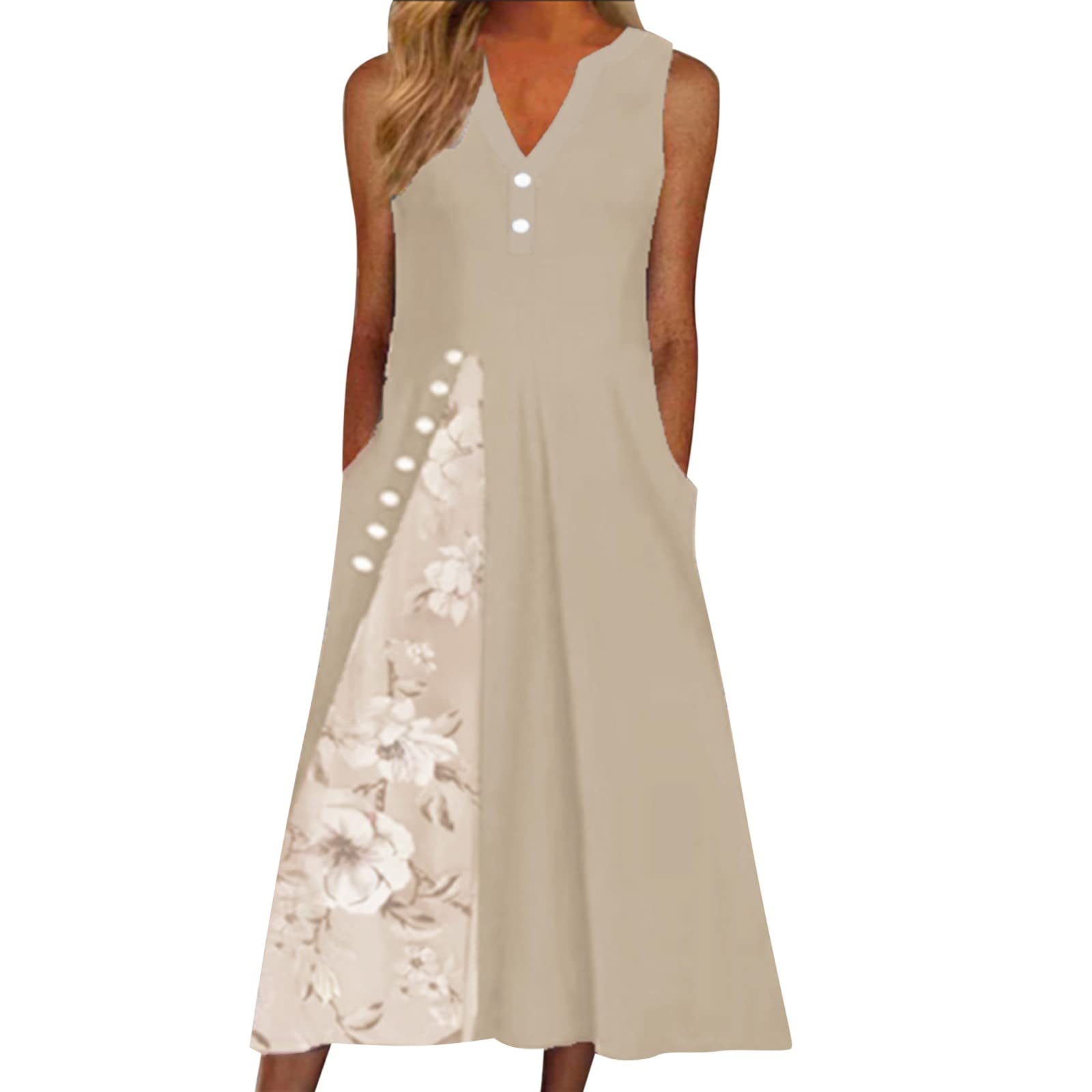 2022 Women's Summer & Spring Cute Cold Shoulder Boho T-Shirt Dress - Sleeveless A-Line Flowy Dress for Casual Outings, Beach Vacations & Date Nights