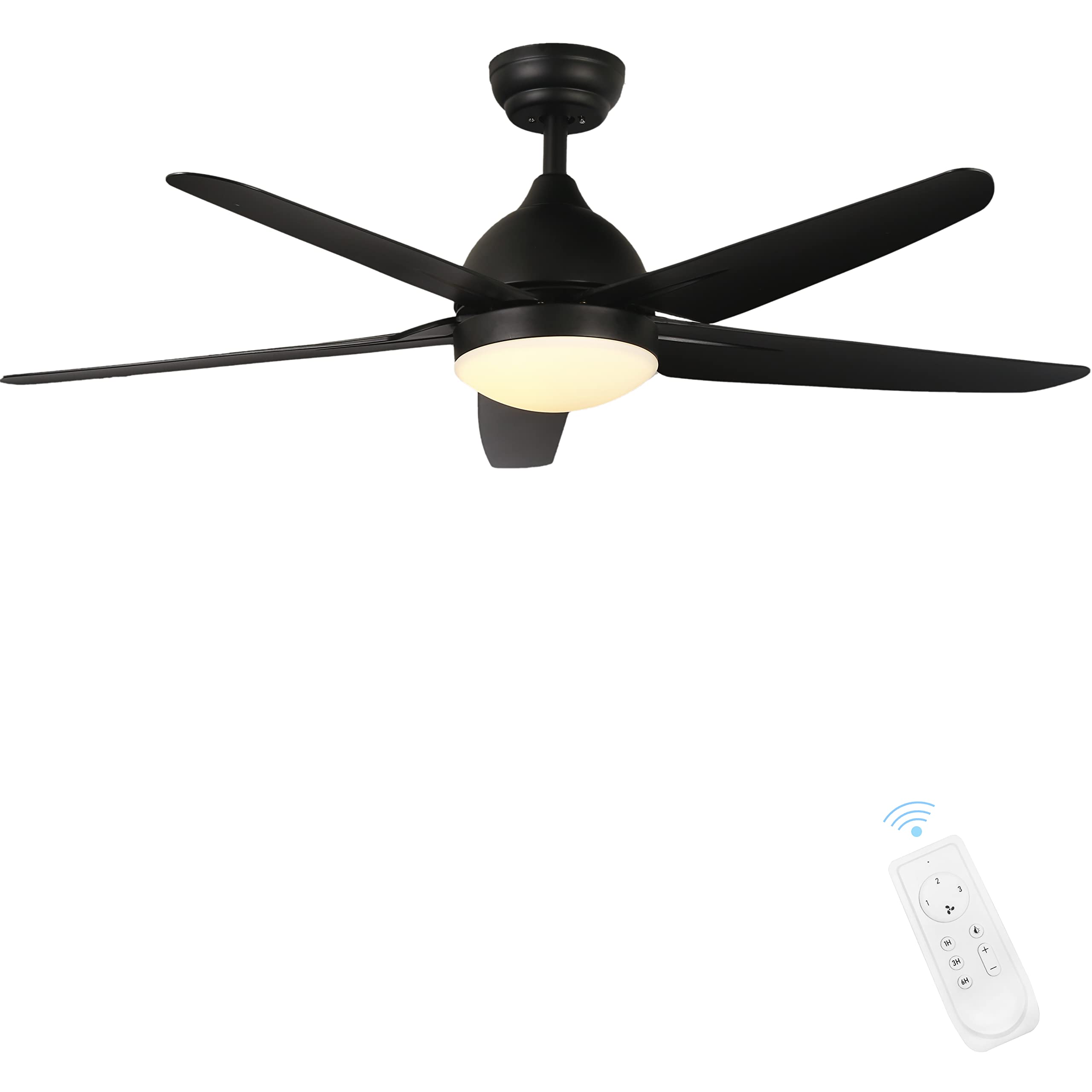 FINXIN 52 Inch Black Ceiling Fan with LED Light and Remote Control - 5 Blade Indoor Ceiling Fan for Bedroom, Living Room, Dining Room - Energy Efficient Cooling & Stylish Home Decor