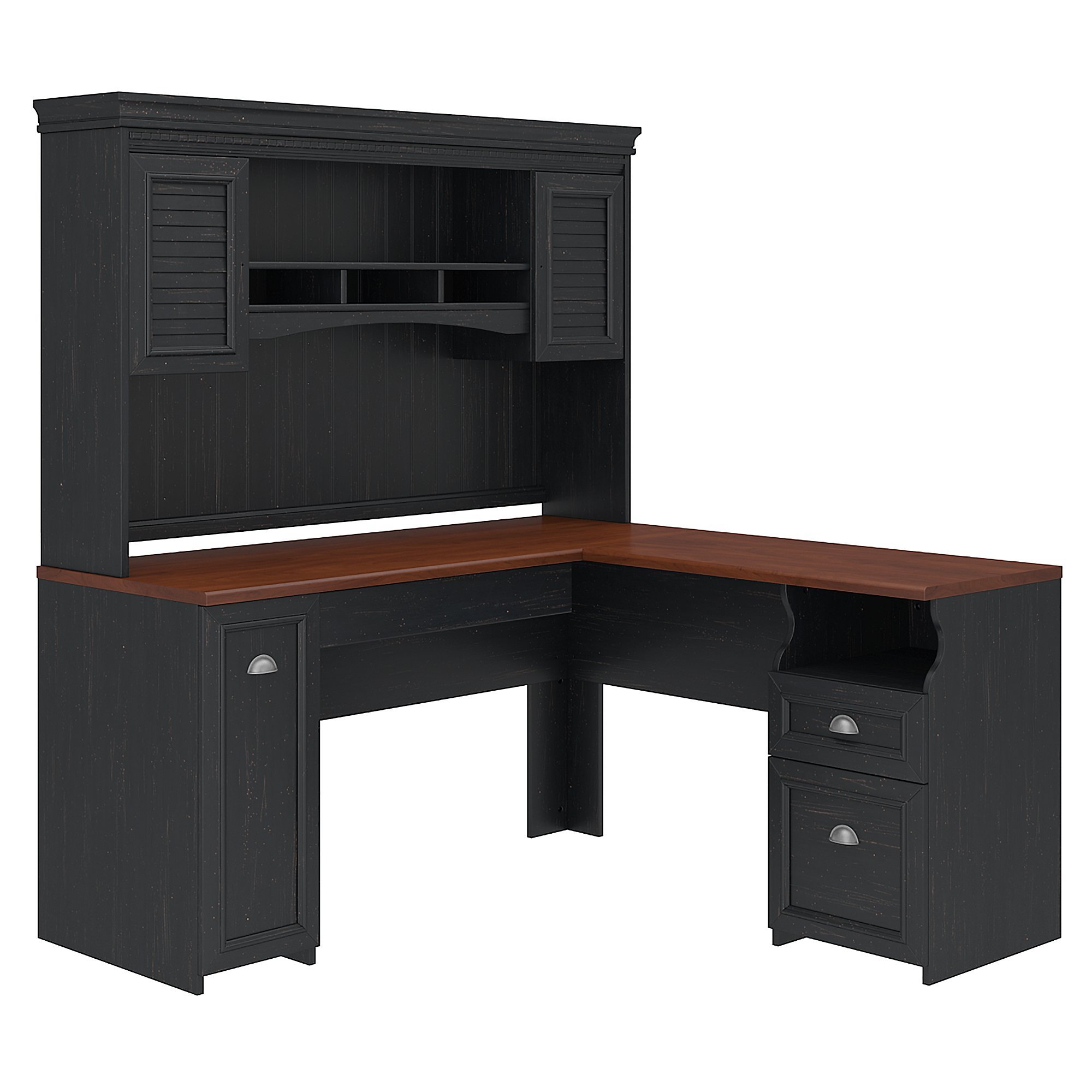 L Shaped Desk with Hutch & Storage - Home Office Corner Computer Table for Work & Study