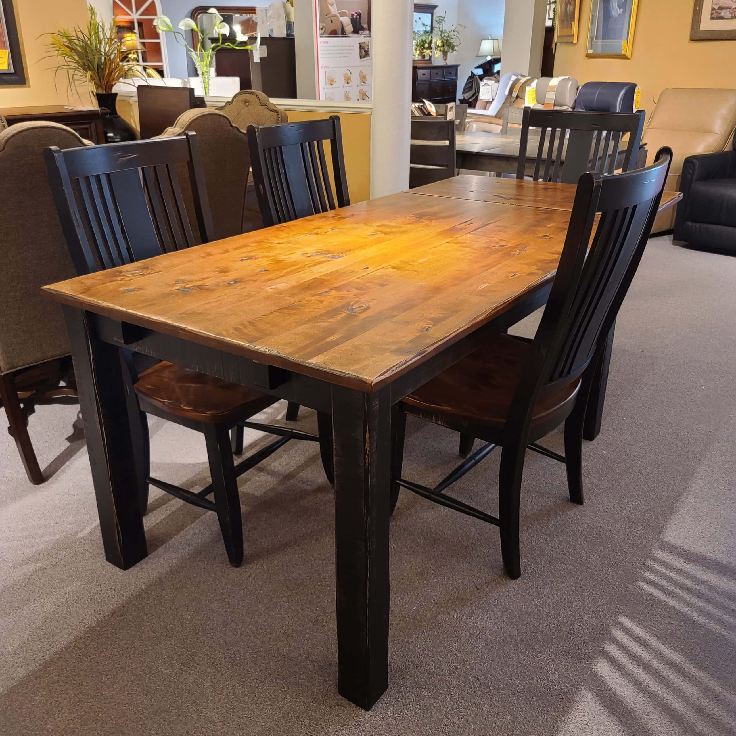 Distressed Two-Tone Wooden Dining Table and Chairs Set - Rustic Farmhouse Style for Kitchen, Dining Room, or Outdoor Patio