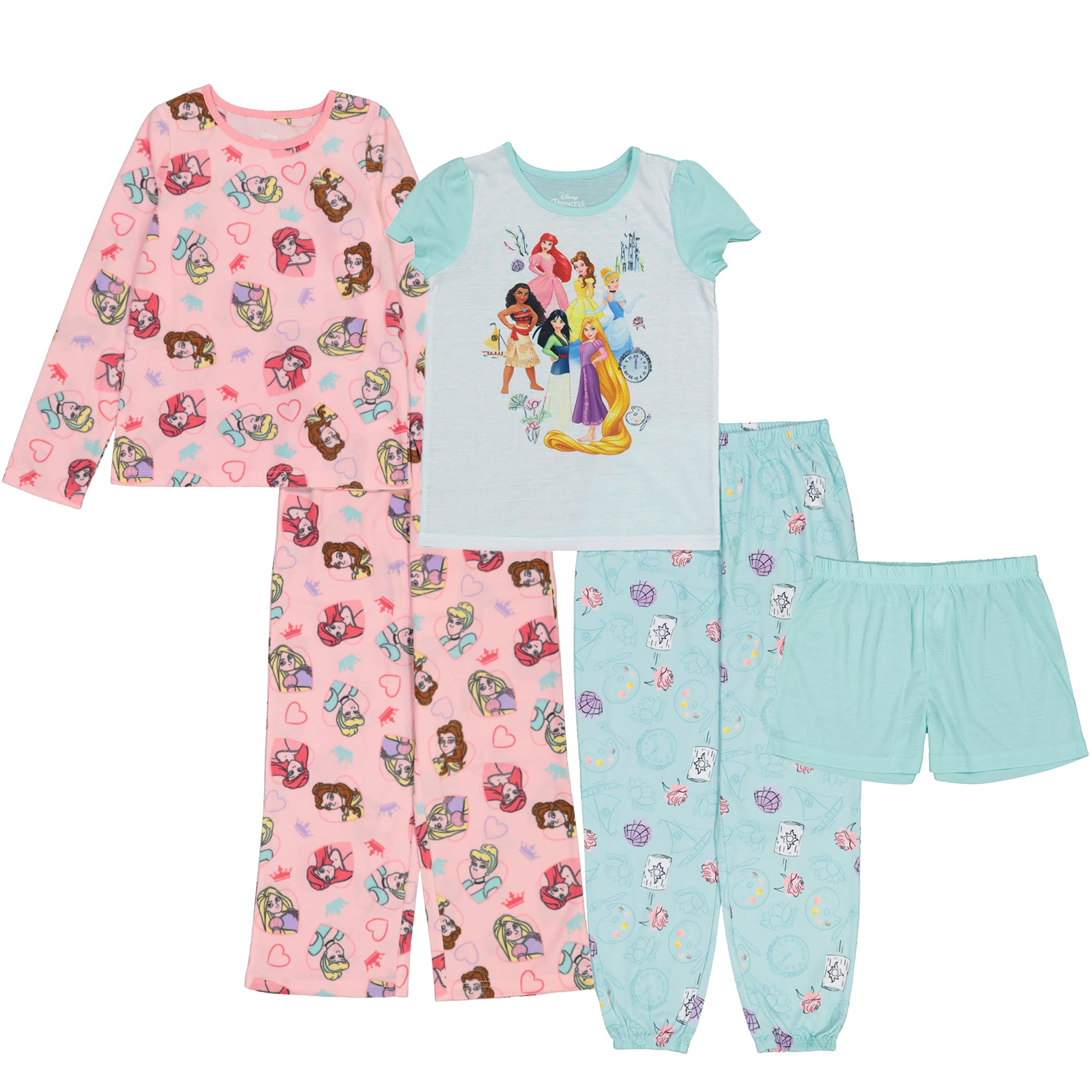 Disney Frozen Princess & Minnie Mouse 5-Piece Loose-Fit Pajama Set for Girls - Soft, Cute Kids' Sleepwear for Bedtime & Playtime
