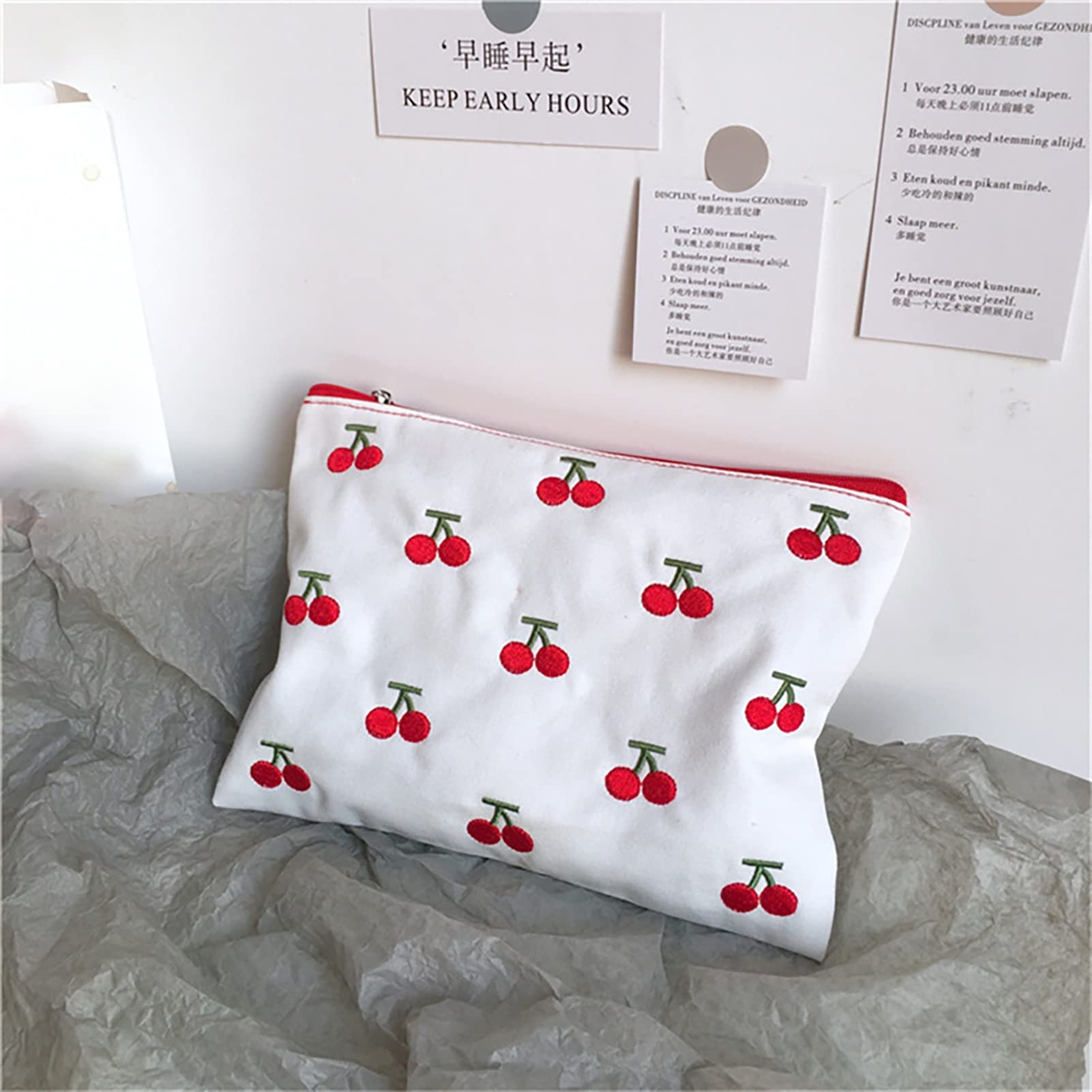 Small Makeup Pouch for Women - Travel Cosmetic Bag & Toiletry Organizer - Aesthetic Cherry Print Purse Accessory - Perfect for Travel, Gym, and Daily Essentials Storage