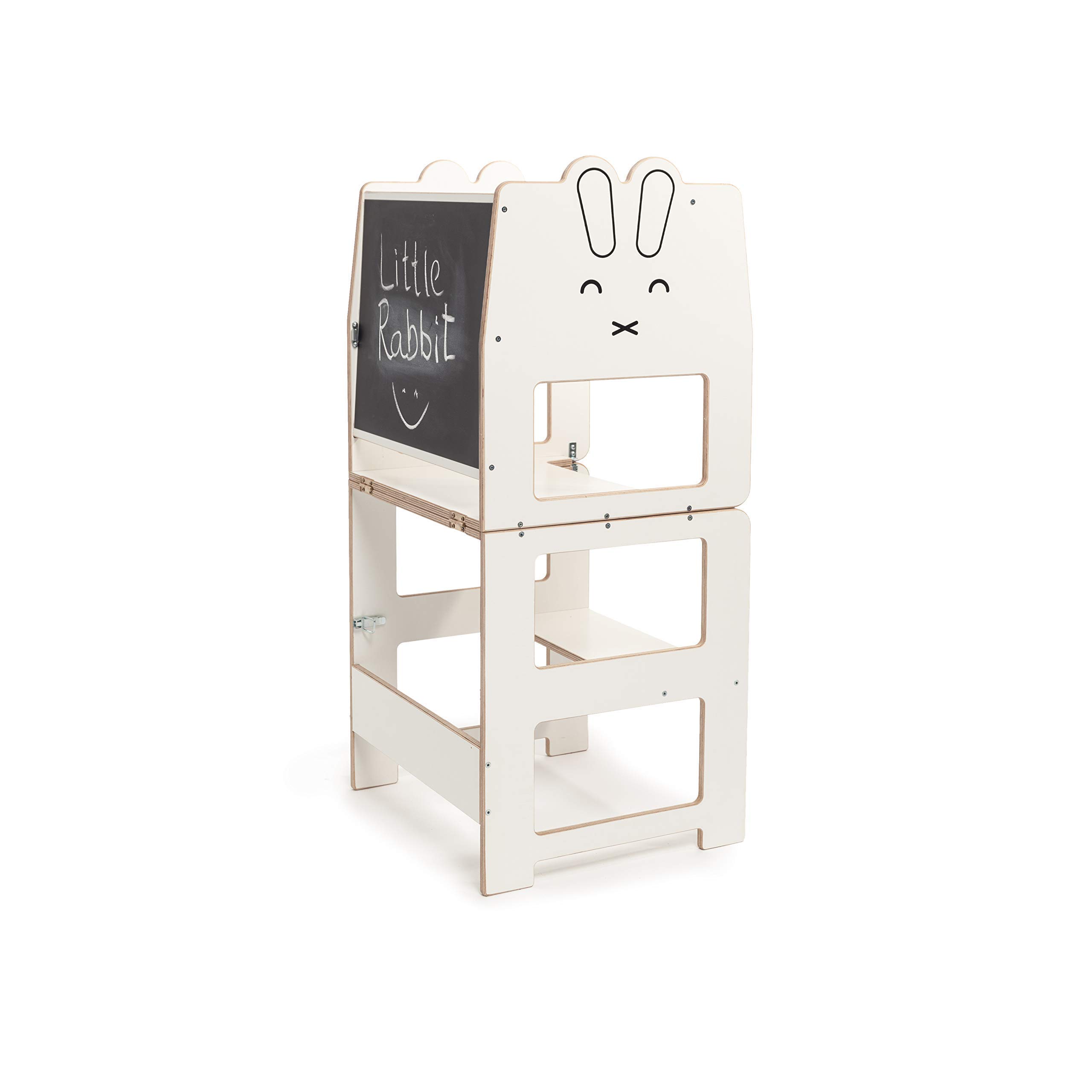 Arctic RABBIT Kitchen Helper Stool for Toddlers - Adjustable Convertible Learning Tower with Blackboard - Safe Step Stool for Kids Baking, Cooking & Learning Activities