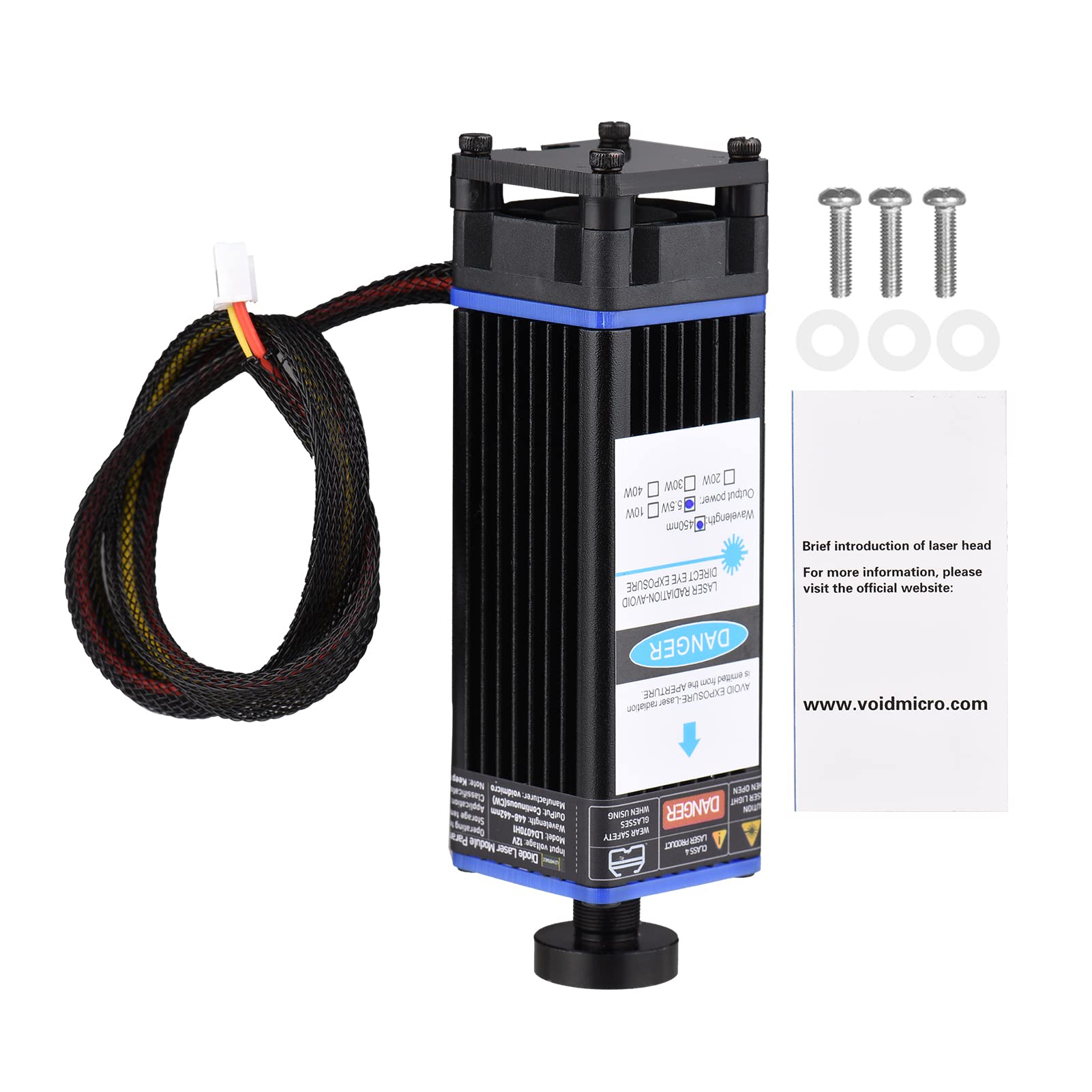 80W 450nm Fixed Focal Length Laser Engraving Head Module - High Speed CNC Router & 3D Printer Engraver (5.5W Blue Laser) for Metal, Wood, Acrylic Cutting & Engraving | DIY Crafts, Sign Making, Industrial Manufacturing