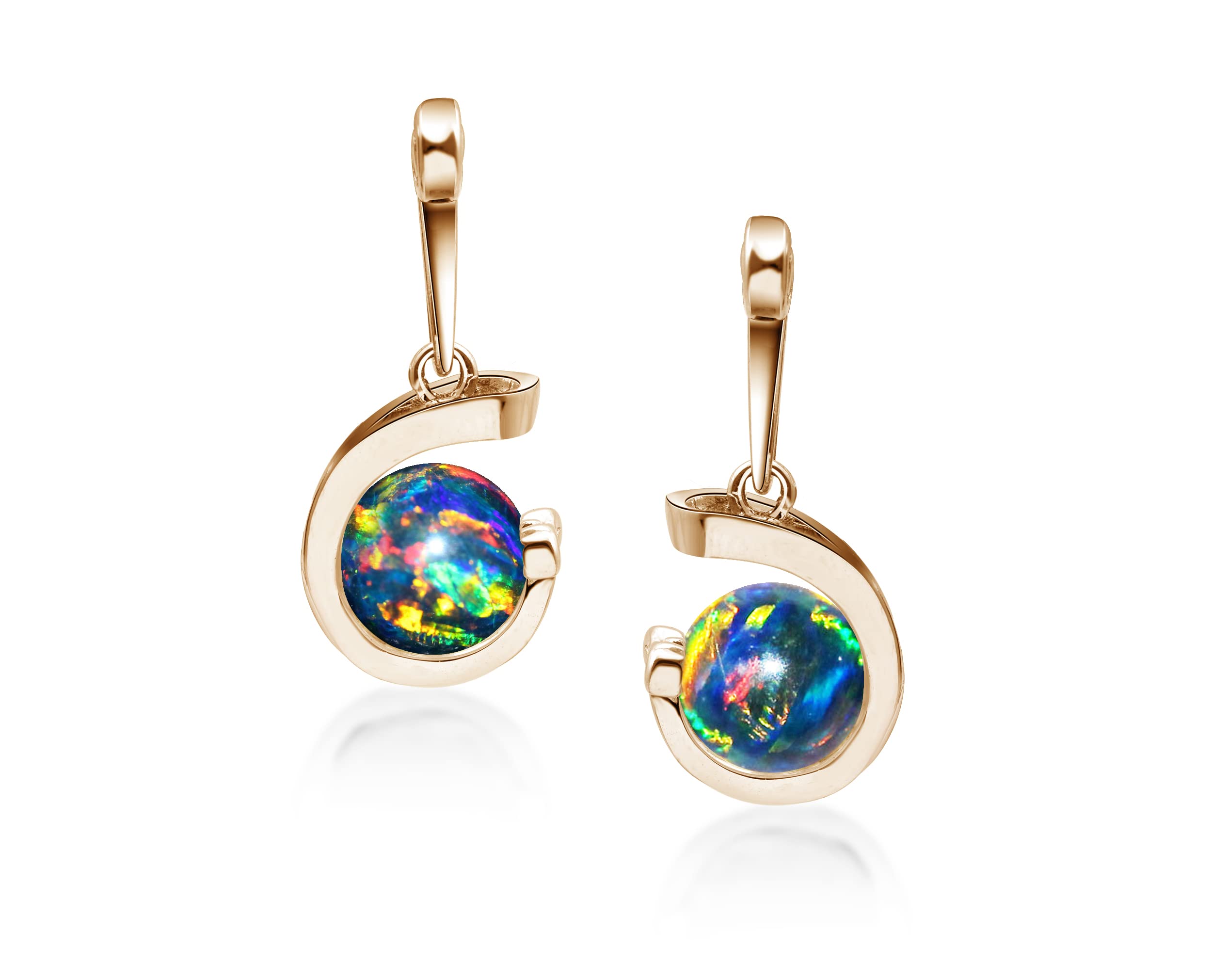 Black Opal Earrings for Women - October Birthstone Dangle Earrings - Gold Ball Drop Earrings - Simple & Elegant Everyday Jewelry - Perfect for Parties, Weddings & Office Wear