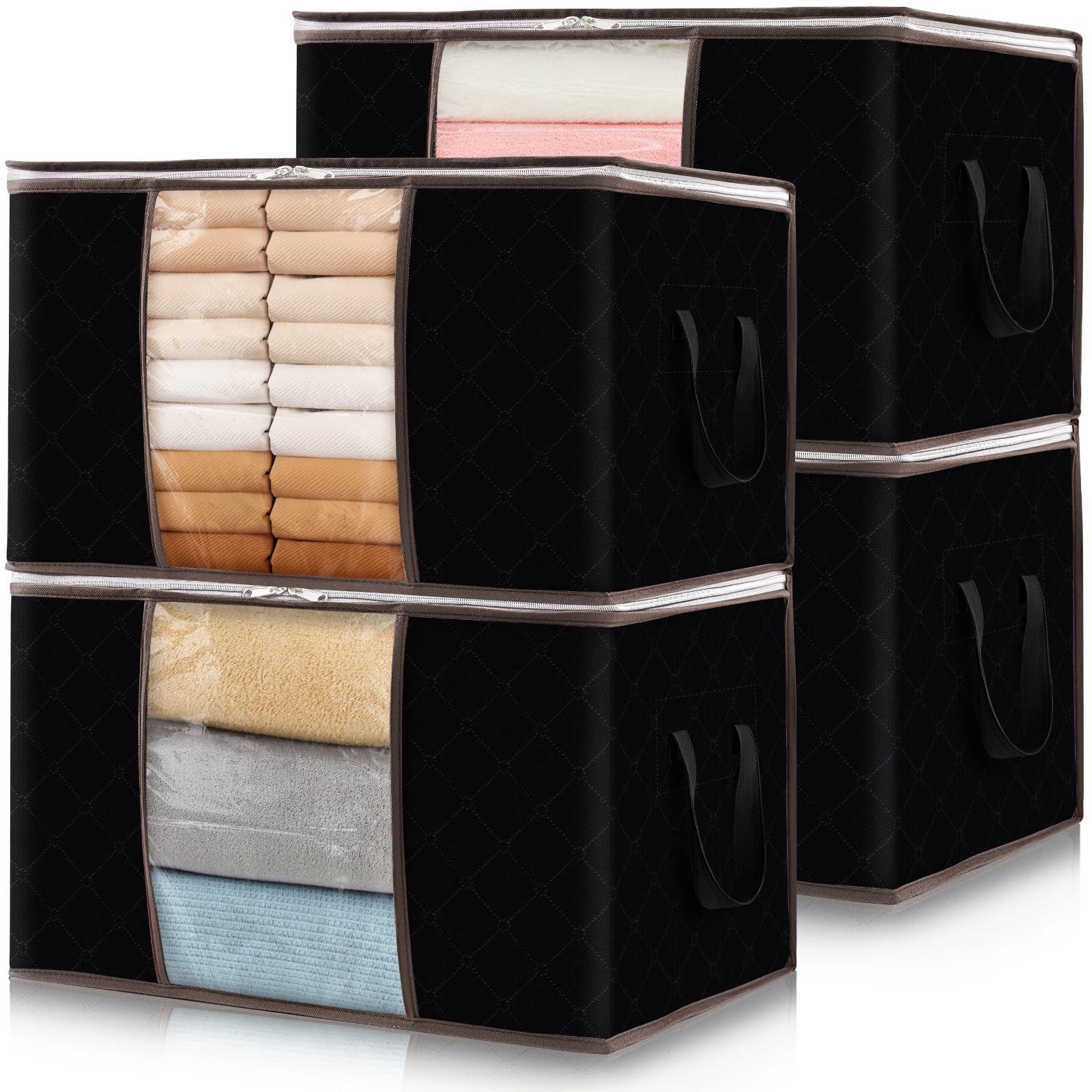 Lifewit 4-Pack Foldable Storage Bins with Lids & Clear Windows - Reinforced Handles for Clothes, Blankets, Bedding Organization | Perfect for Closet, Bedroom, and Home Storage Solutions