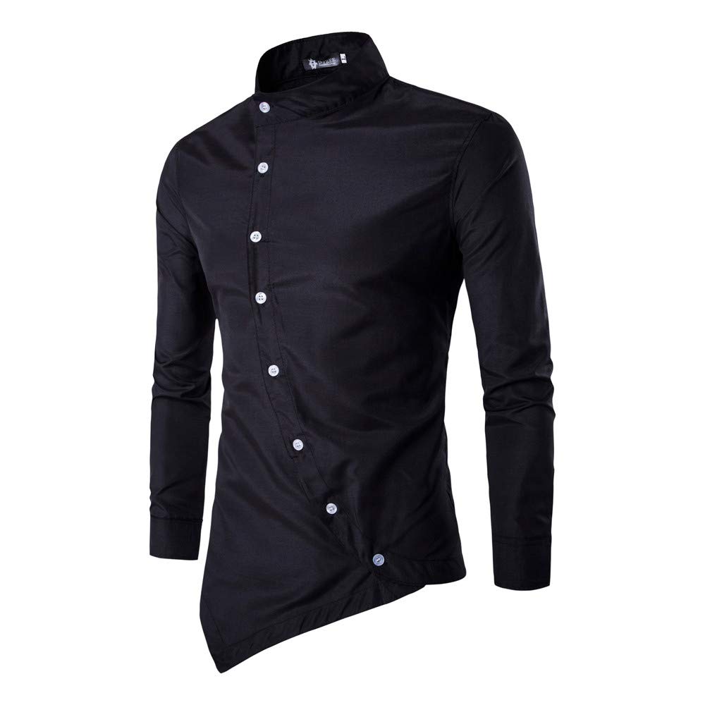 VOWUA Men's Slim Fit Button Down Wing Collar Steampunk Dress Shirt - Long Sleeve Casual Top for Gothic LARP Cosplay & Vintage Fashion (Black)