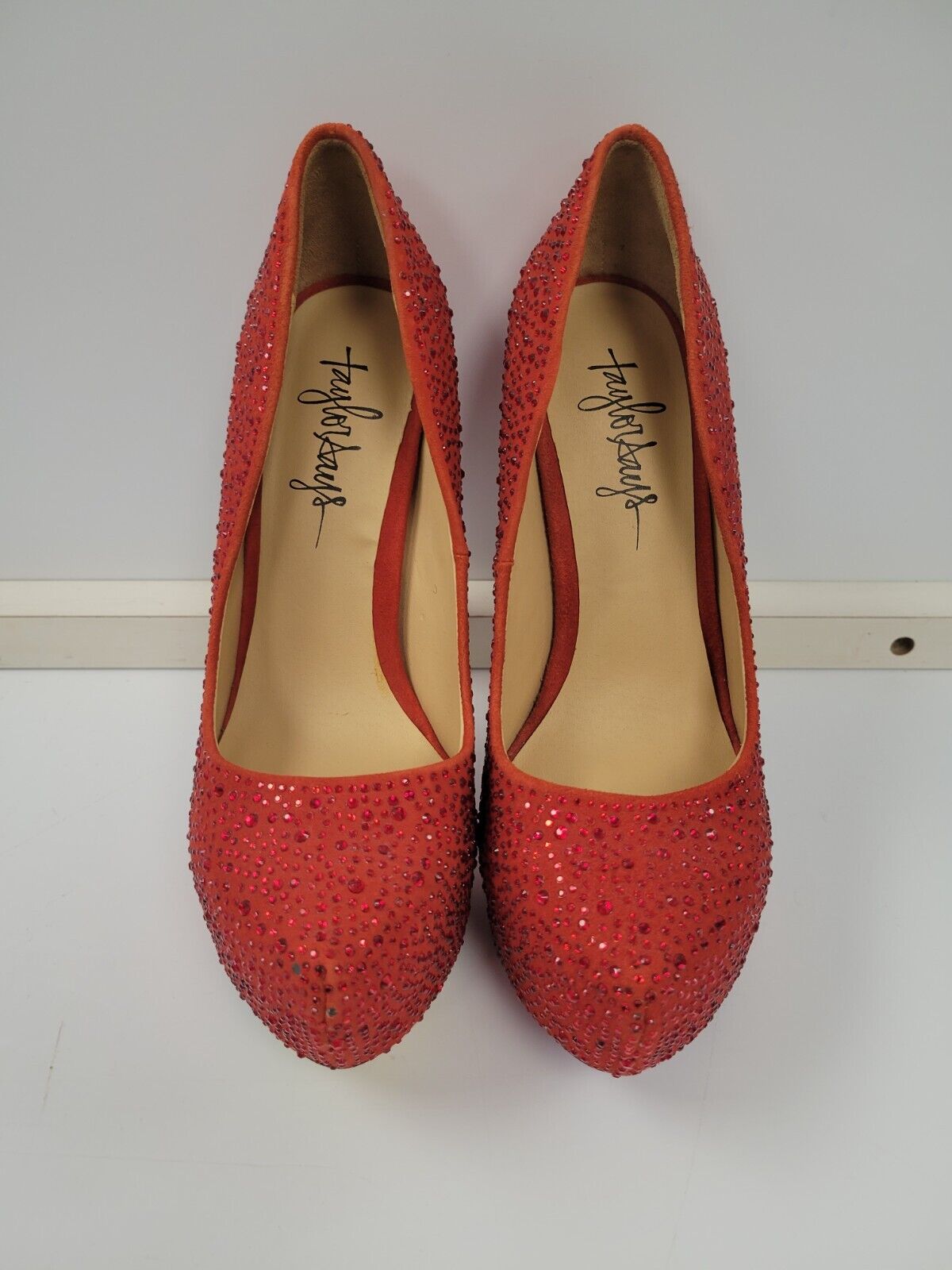 Taylor Red Bedazzled High Heels Size 7.5 US - Perfect for Evening Parties, Prom, and Special Occasions