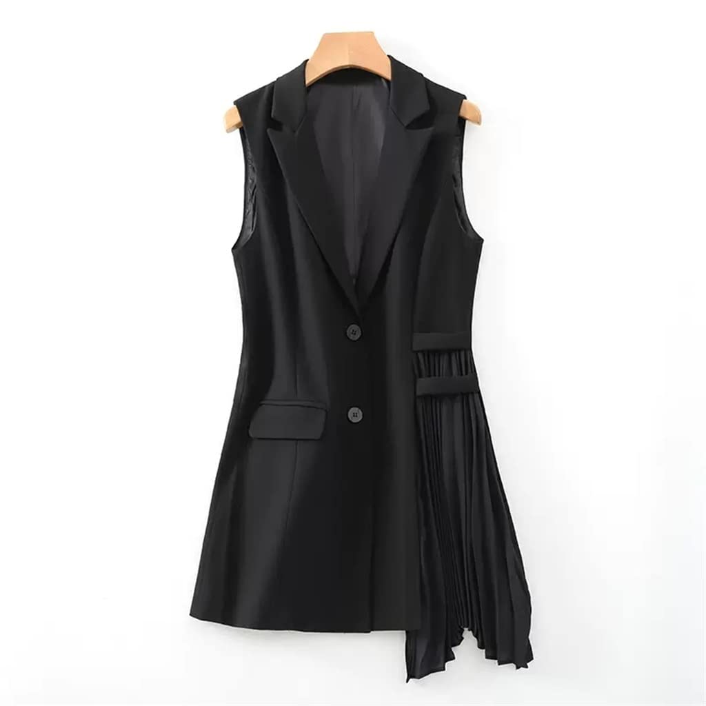 Elegant Black Suit Vest for Women - Slim Waist Chiffon Coat with Pleated Detailing (Large Size) | Perfect for Office Wear, Evening Events & Formal Occasions