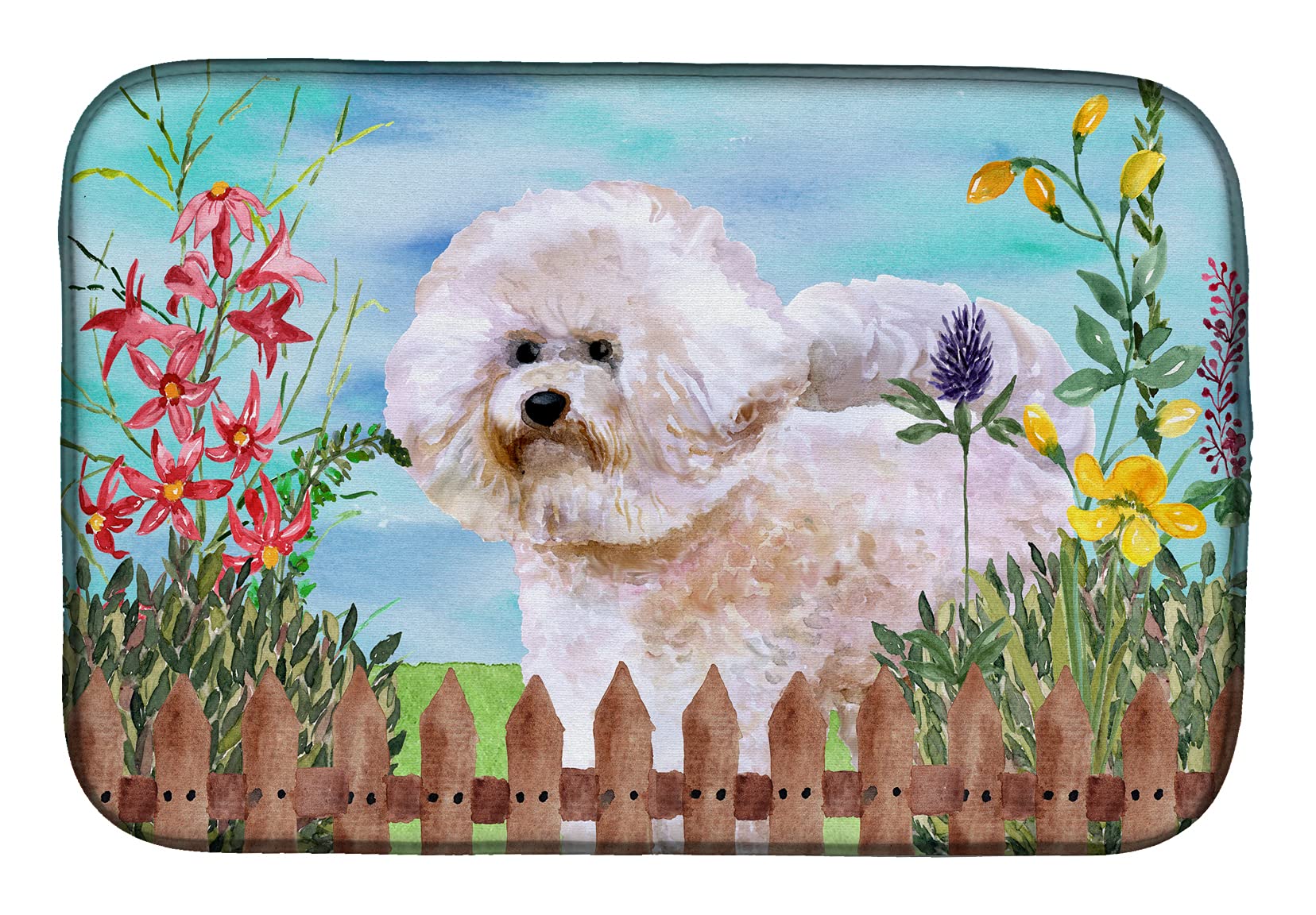 Bichon Frise Dish Drying Mat - Absorbent Kitchen Counter Pad, 14x21