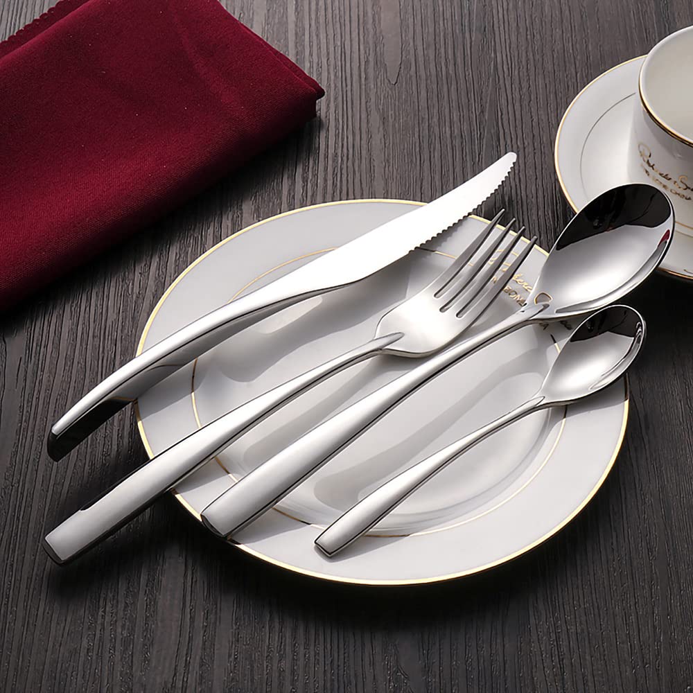 24-Piece Stainless Steel Flatware Set for 6 - 1810 Forged Silverware Cutlery Set | Modern Dinnerware with Spoons, Forks & Knives | Dishwasher Safe | Perfect for Home, Kitchen, Restaurant & Dinner Parties