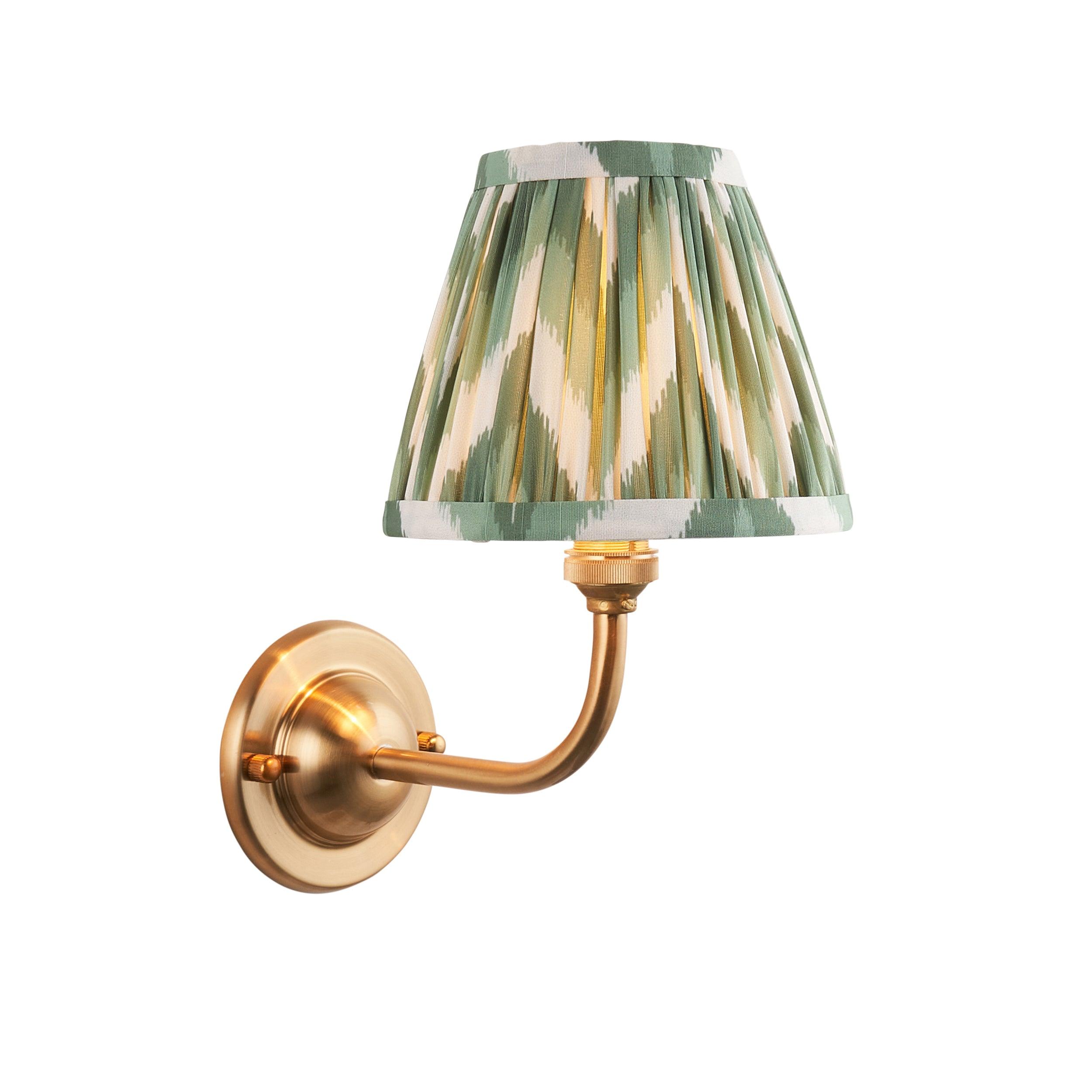 Vintage Dome Arc Brass Wall Light with 16cm Zigzag Cotswold Green Shade - Perfect for Bedroom, Living Room & Hallway Lighting