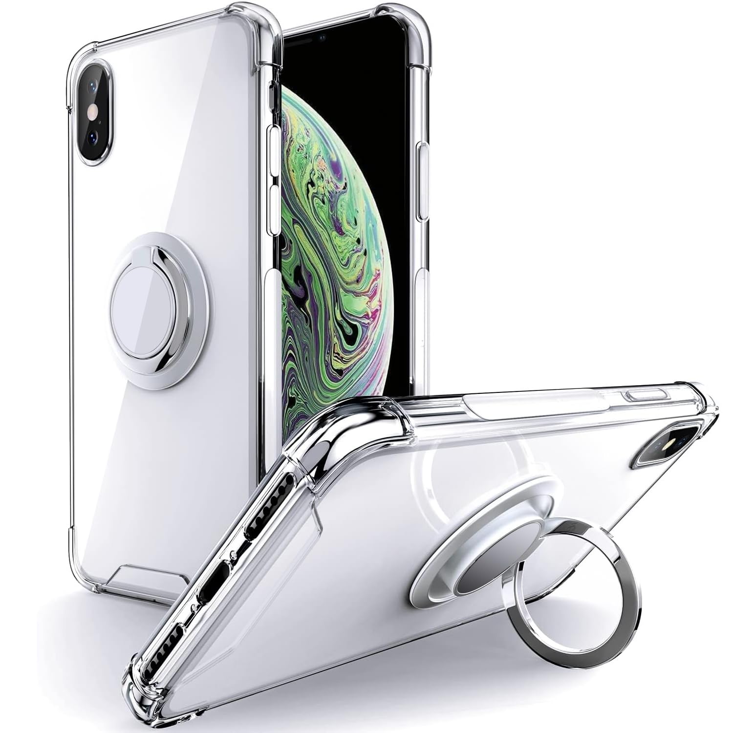 Silverback Clear Shockproof iPhone Xs Max Case with Ring Kickstand - Protective Shock-Absorbing Bumper for Apple iPhone Xs Max - Perfect for Outdoor Activities & Daily Protection