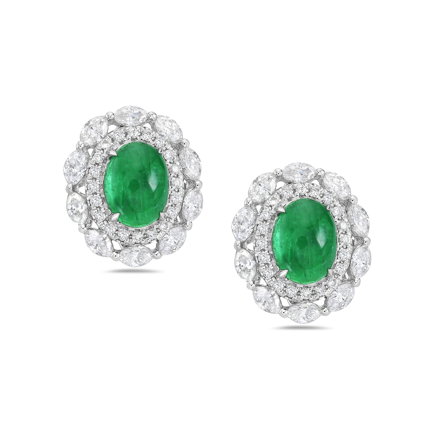 Exquisite Marquise & Oval Cut Emerald Halo Stud Earrings in 14K White Gold | Elegant Wedding, Anniversary & Special Occasion Jewelry Gift
