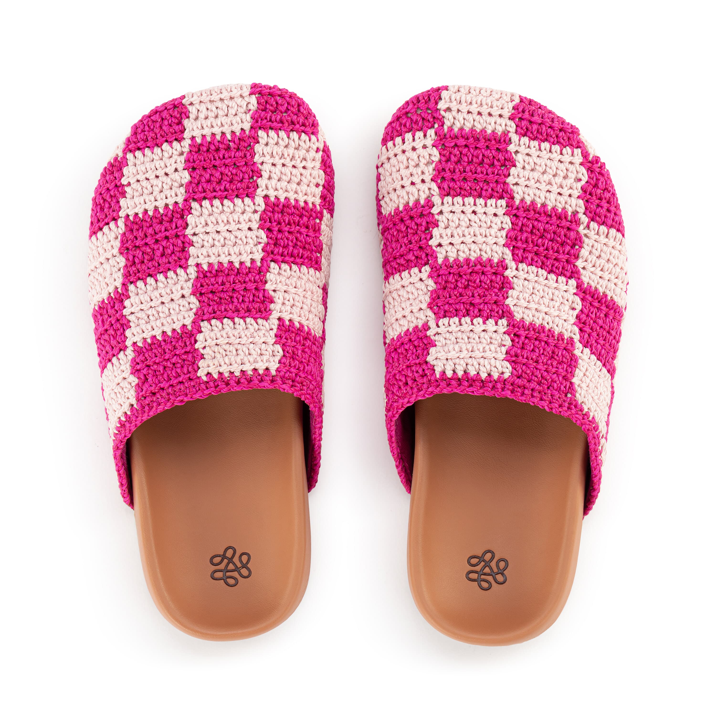 Bolinas Clog Kids Hand Crochet Pink Check - Comfortable Handmade Crochet Clogs for Girls, Perfect for Indoor Play, Beach & Summer Outfits