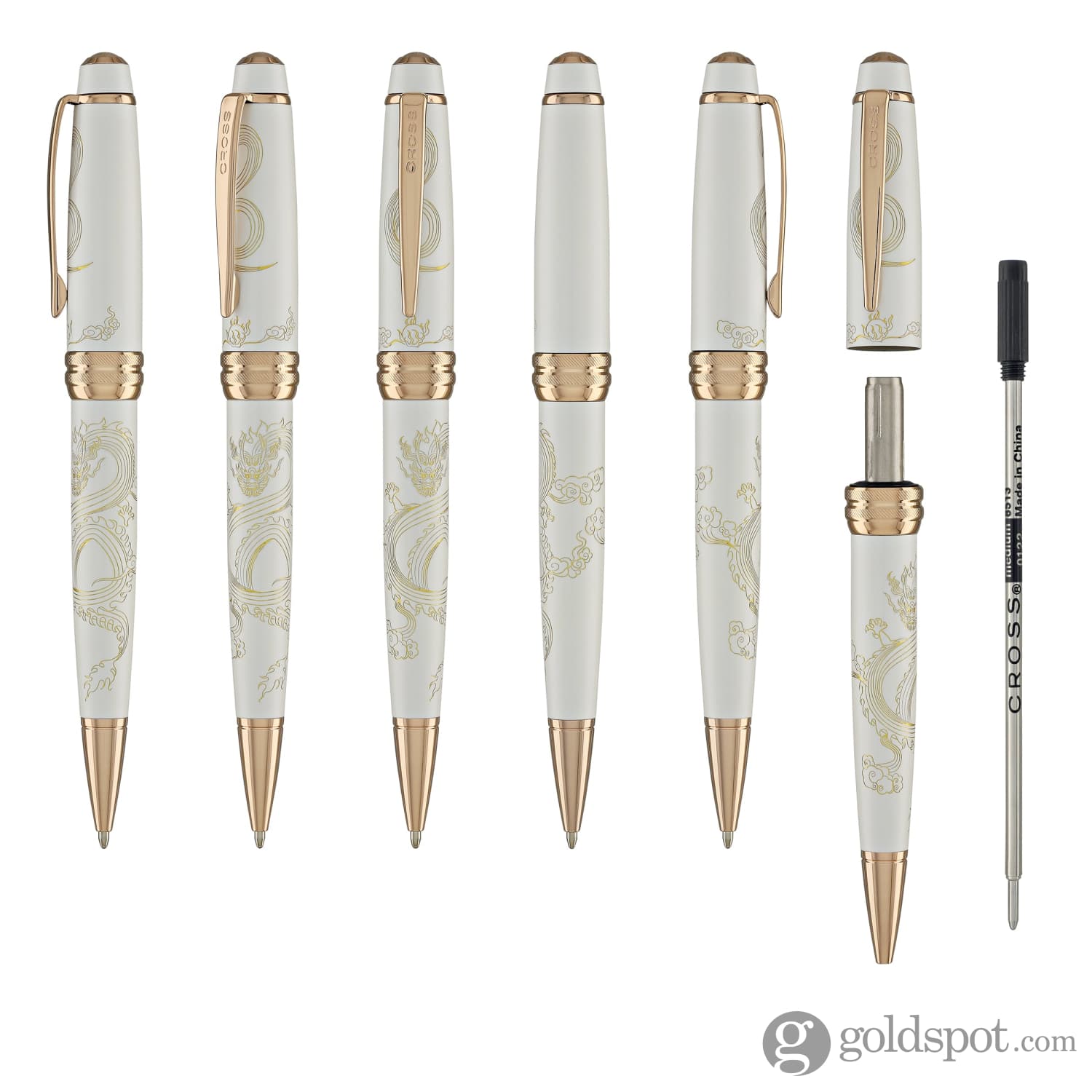 Cross Bailey Year of the Dragon Ballpoint Pen - Pearlescent White Lacquer with Rose Gold Trim | Luxury Writing Gift for Chinese New Year & Special Occasions