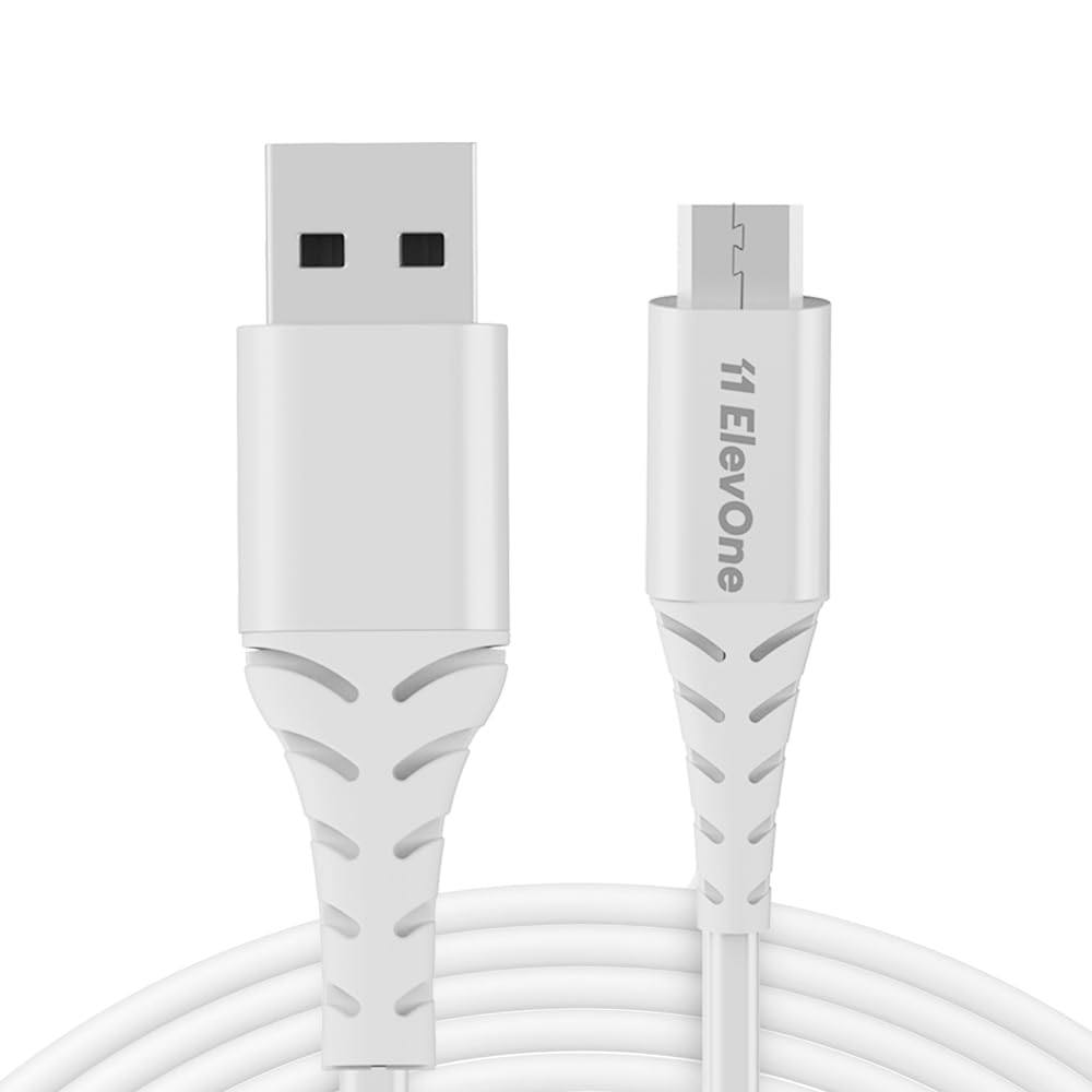 ElevOne Micro USB Cable 2A Fast Charging Cord - High Speed 480Mbps Data Sync for Smartphones, Tablets, Laptops - Durable 1M/3.3ft Nylon Braided Cable (White) - Perfect for Home, Office & Travel Charging Needs