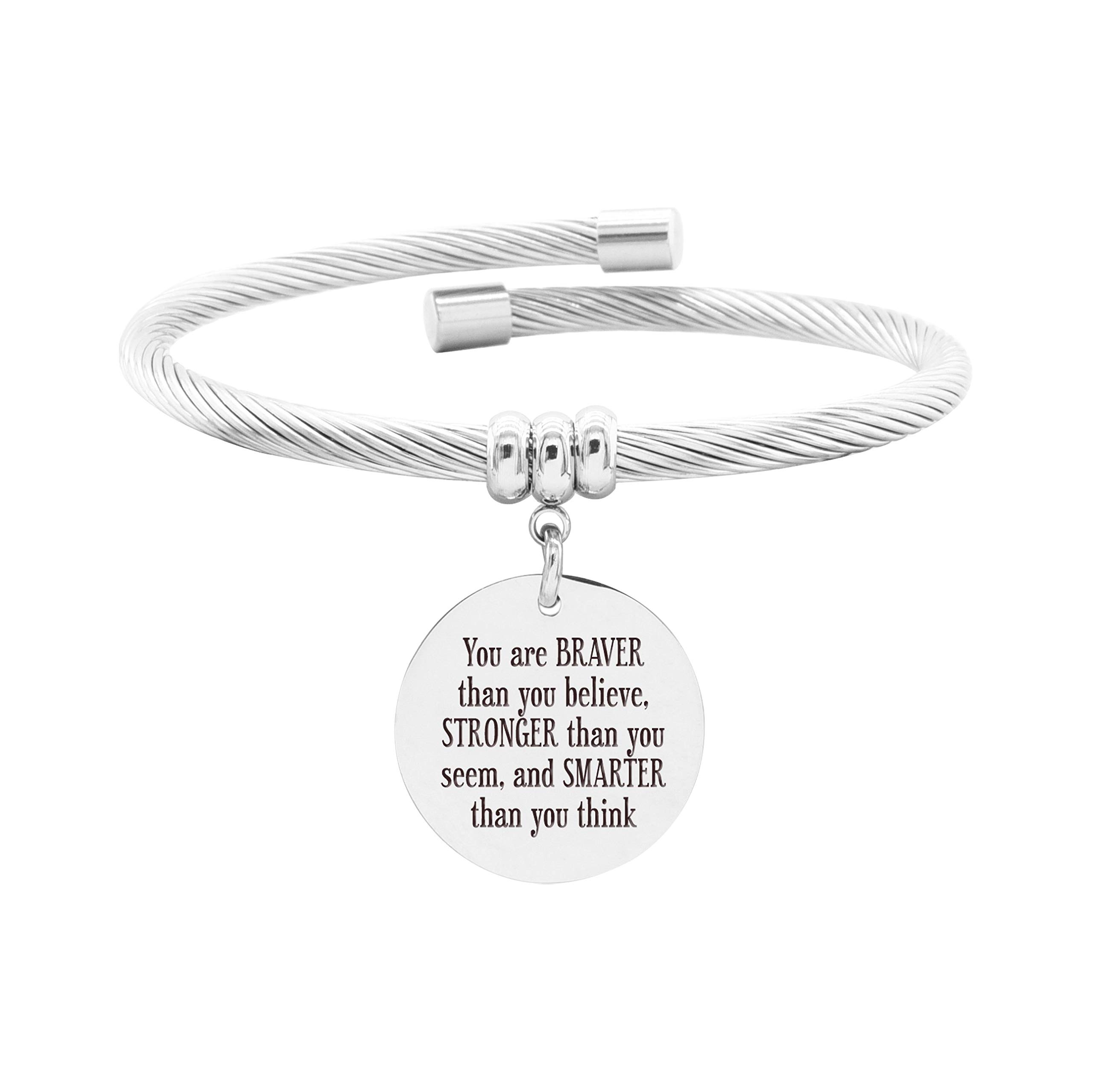 Pink Box Solid Stainless Steel Open Cable Charm Bracelet with Inspirational Message - Perfect for Everyday Wear, Gifts & Special Occasions