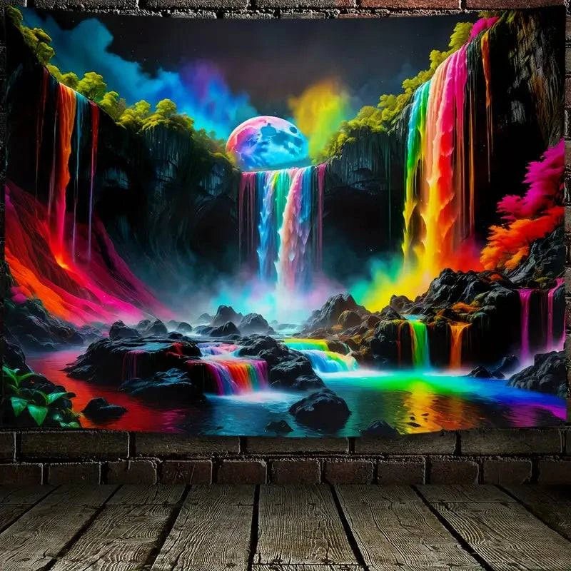 Stunning Mountain Waterfall with Rainbow Wall Art - Nature Landscape Canvas Print for Home & Office Decor | Perfect for Living Room, Bedroom, or Meditation Space