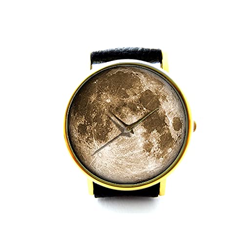 Handmade Genuine Leather Moon Phase Watch - Full Moon Design Bracelet Watch for Men & Women (P015) | Perfect for Formal Events, Date Nights & Unique Gifts