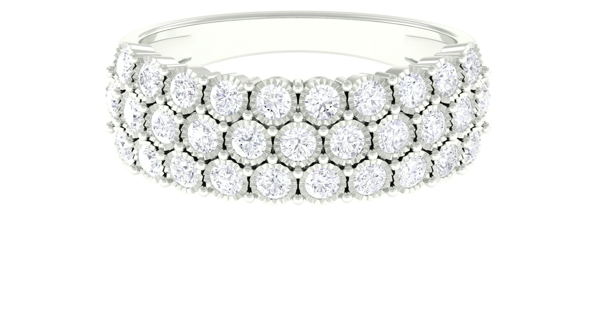 2 CT Diamond Wedding Band Ring for Women - 3 Row Wide 14K Solid Gold Band with Real Bezel Set Diamonds - April Birthstone Jewelry - Perfect for Anniversaries, Engagements & Bridal Gifts