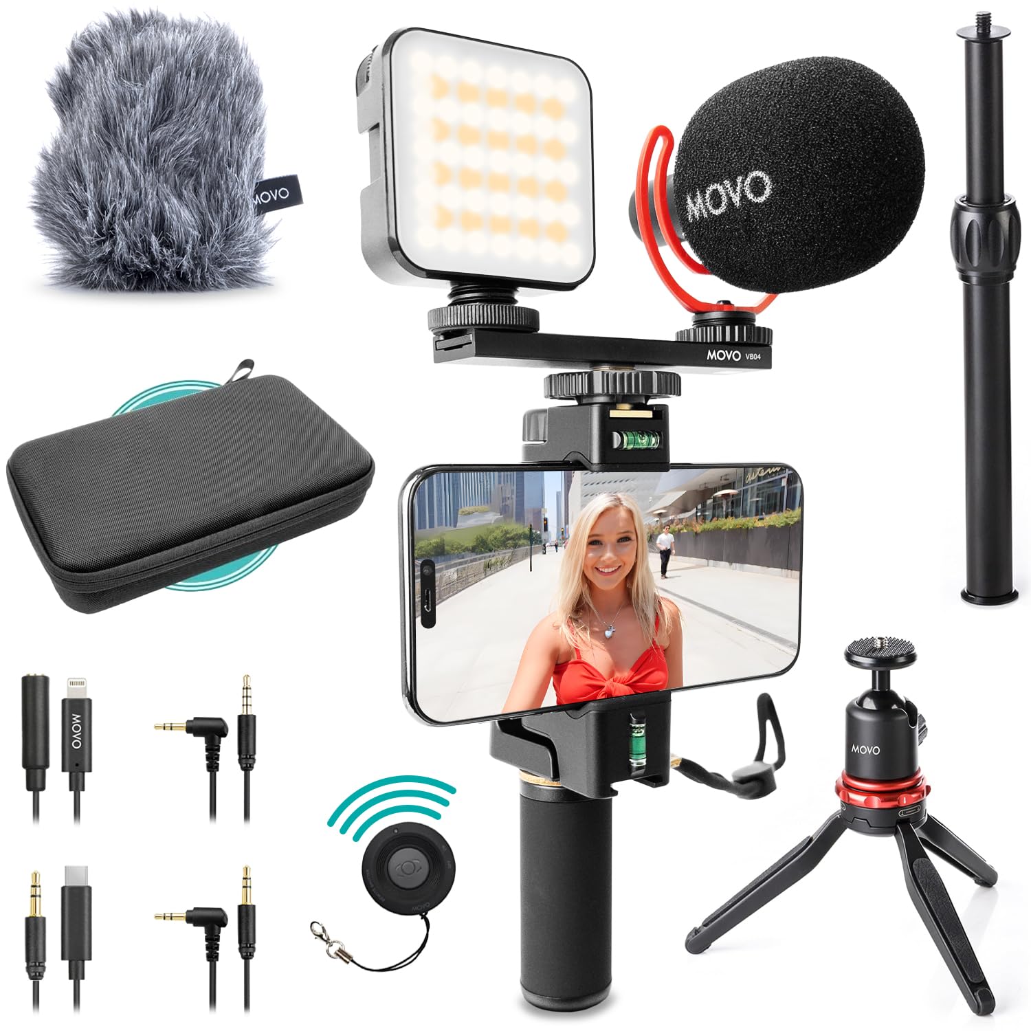 Movo iVlogger-PRO Vlogging Kit for iPhone & Android - YouTube Starter Kit with Phone Tripod, Mount, RGB Light & VXR10 Shotgun Mic - Perfect for Content Creators, Live Streaming & Social Media Videos
