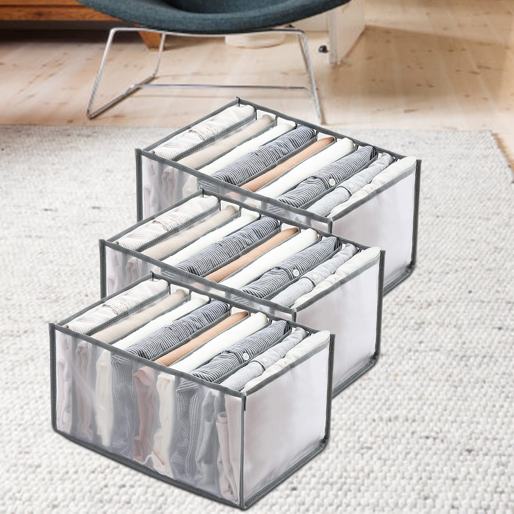 Labato 9-Grid Closet Organizer for Clothes & Jeans - 3 Pack Washable Nylon Storage Bins, Drawer & Wardrobe Organizer for Folded Clothing | Perfect for Bedroom, Closet & Travel Storage Organization