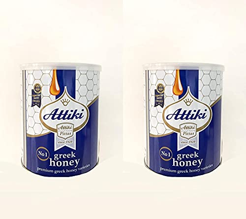 Premium Attiki Greek Honey 1000g (2.2lb) - Pure Natural Raw Honey - 2 Pack - Perfect for Tea, Baking & Healthy Breakfast
